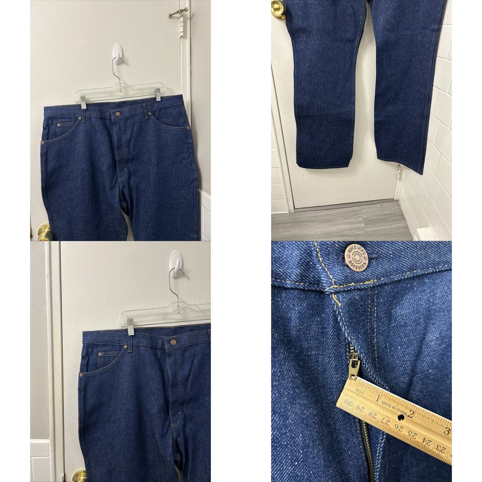 Vintage VTG Roebucks Jeans Mens 42x32 Dark Blue Made In USA Boot Cut NWT Denim YKK 5-Pocket USA Logo Roebucks Wool? Size US 42 / EU 58 - 8 Thumbnail