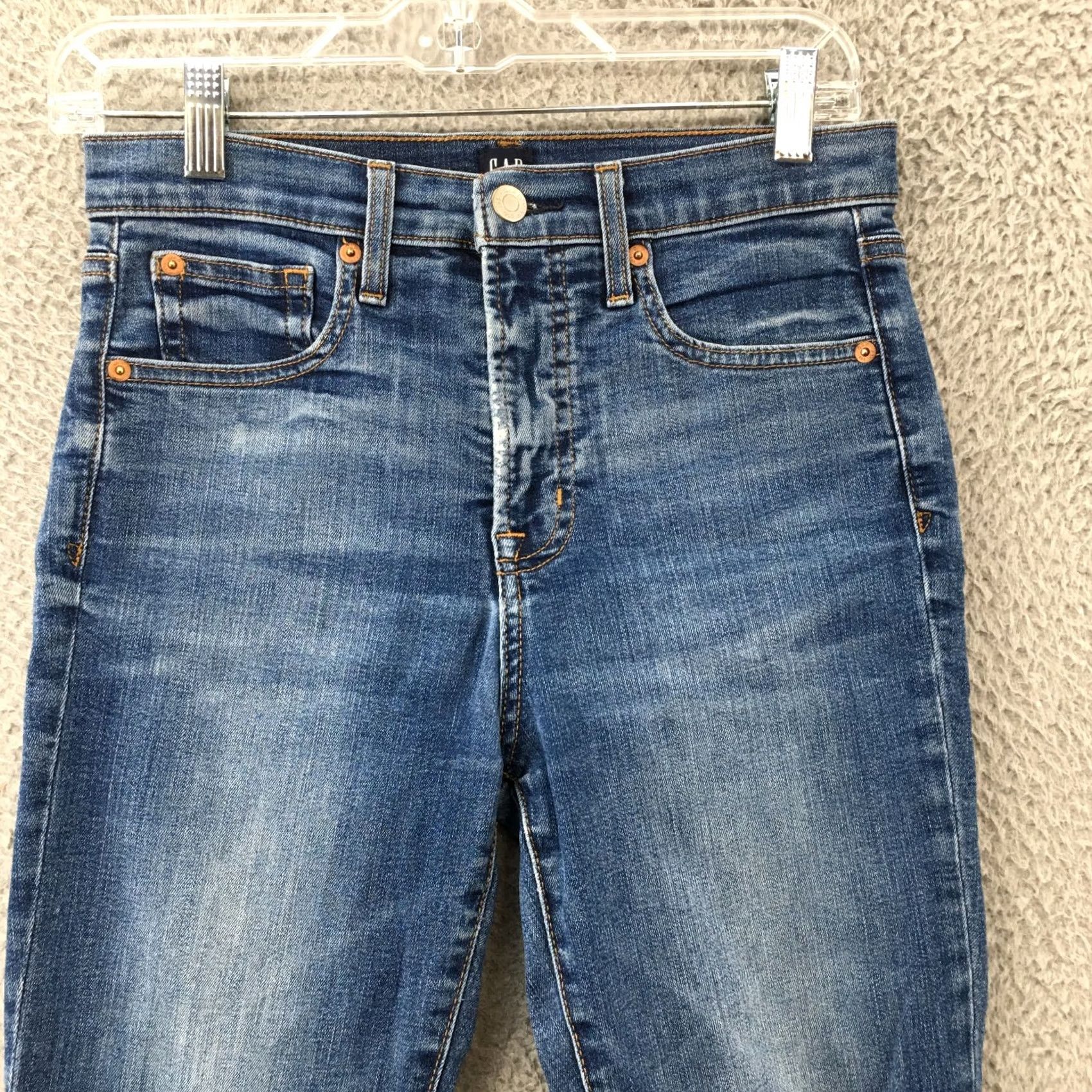 Gap GAP True Skinny Jeans Womens 27 Blue Dark Denim Mid Rise Zip Fly Jeans Size 27" / US 4 / IT 40 - 2 Thumbnail