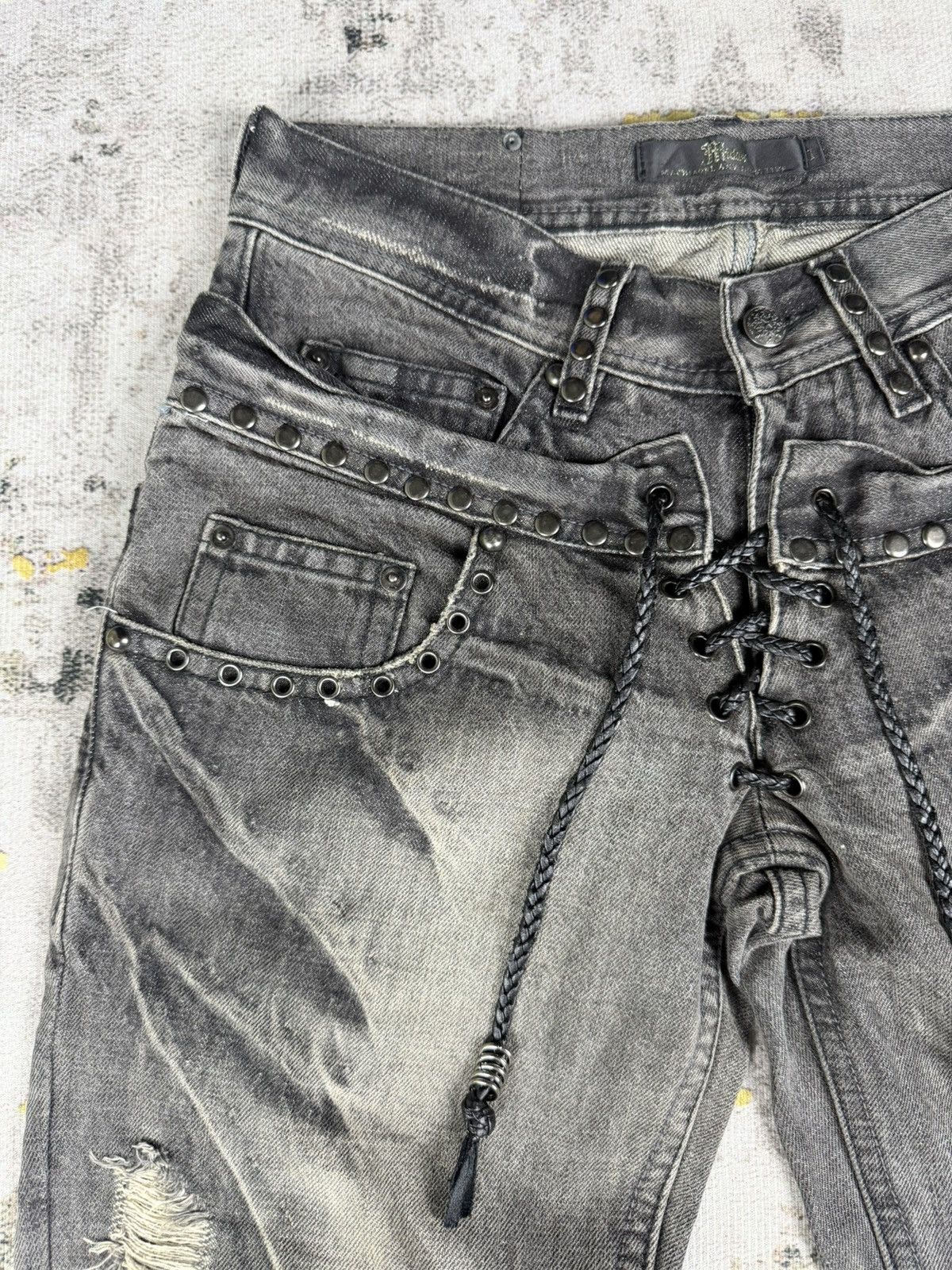 Rare Flare Midas Double Waist Lace Up Studded Mudwash Jeans