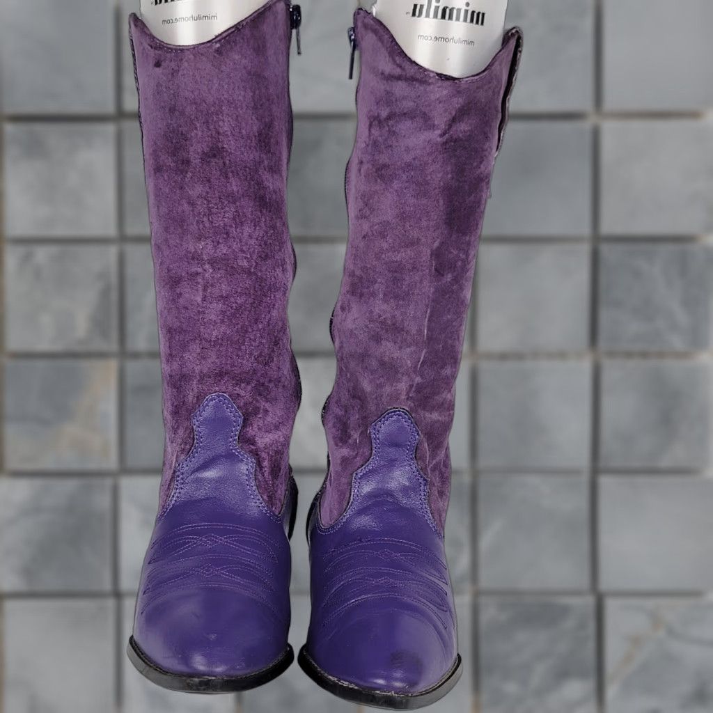 Vintage VINTAGE Santa Barbara Cowboy Western Boots Women's 5.5 Purple Leather Cowgirl Cap Toe Embroidered Western Boots Size US 6 / IT 36 - 1 Thumbnail