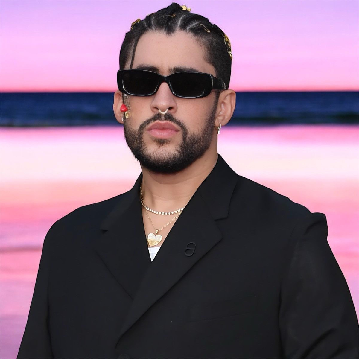 Bad Bunny Rectangle Black Sunglasses Men Celebrity Fashion