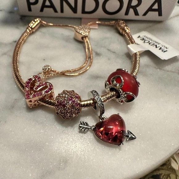 pandora Pandora Genuine ROSE GOLD SLIDER Chain Bracelet, Love & Hear Size ONE SIZE - 3 Thumbnail