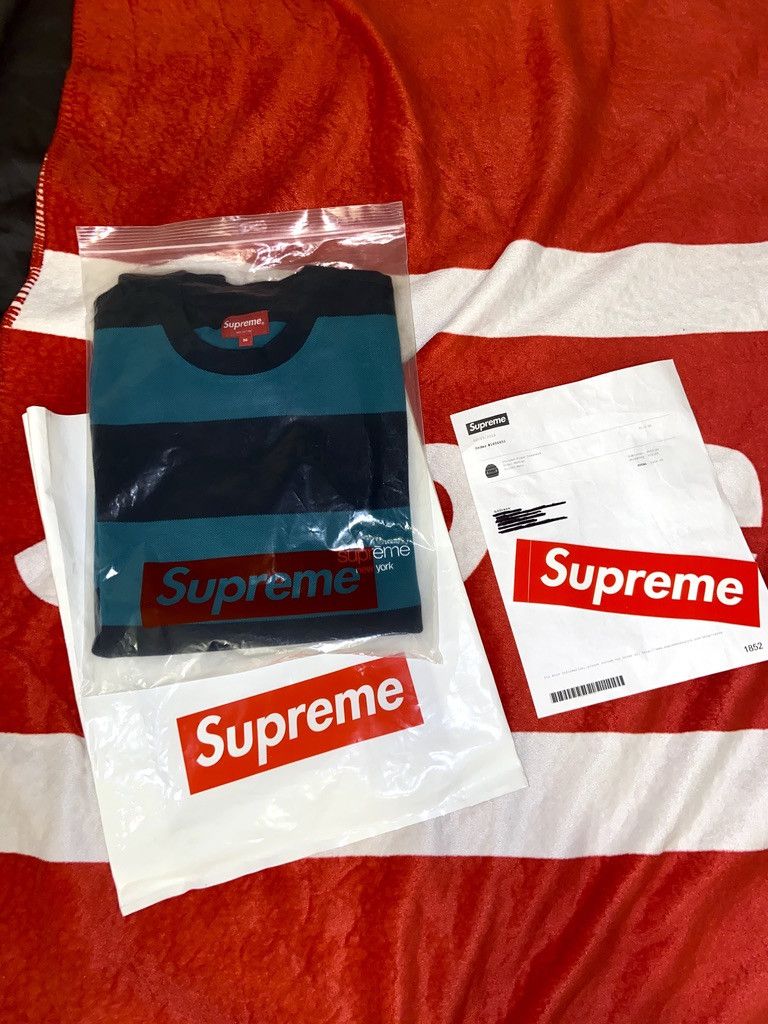 Supreme Supreme Striped Pique Crewneck Navy - M Size US M / EU 48-50 / 2 - 3 Thumbnail