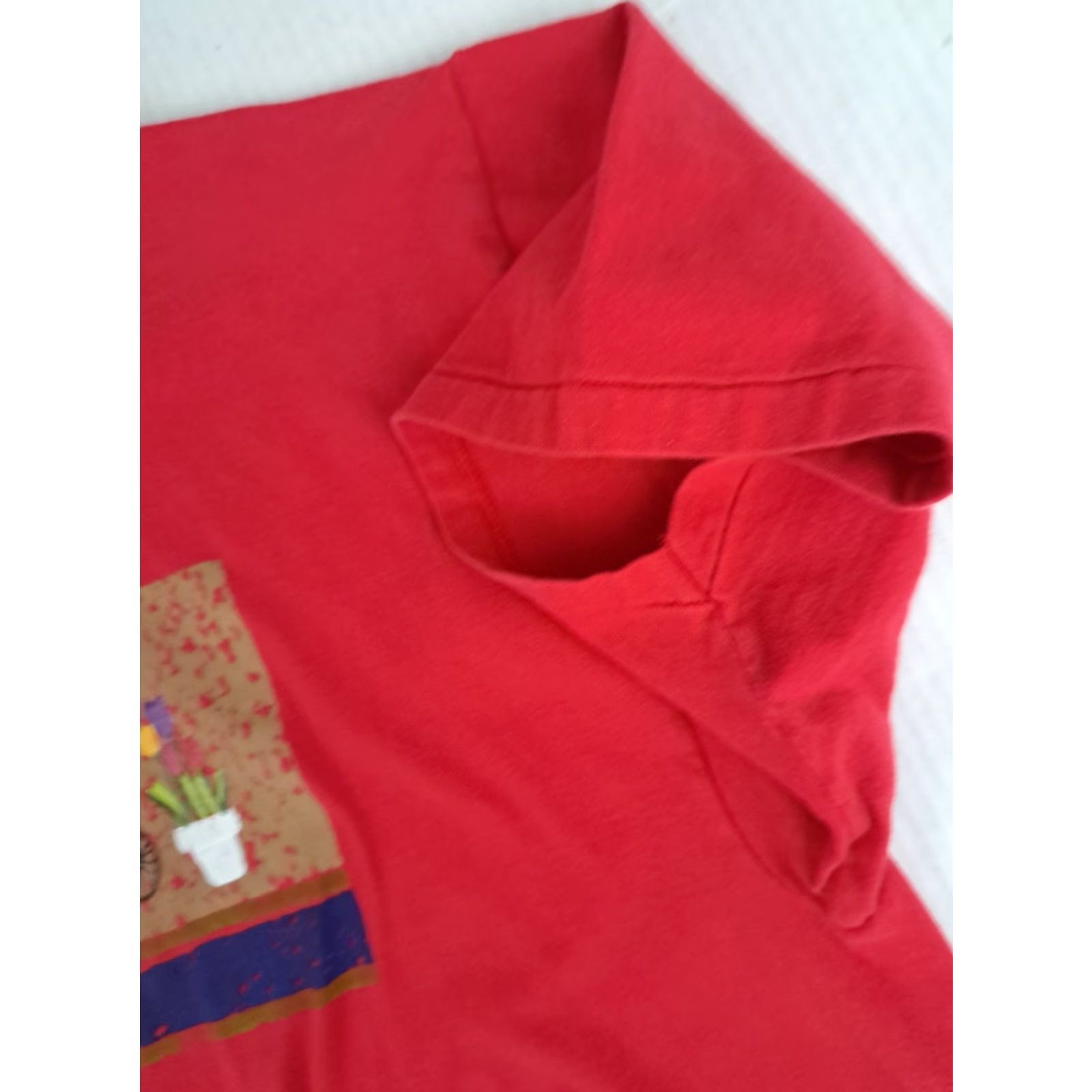 Hanes VINTAGE Hanes T-Shirt Shirt Women 2XL Red Short Sleeve Crew Neck Cotton Canvas Bicycle Flowers Pot Print Vintage 2XL Women Hanes T-Shirt Size XXL / US 16-18 / IT 52-54 - 5 Thumbnail