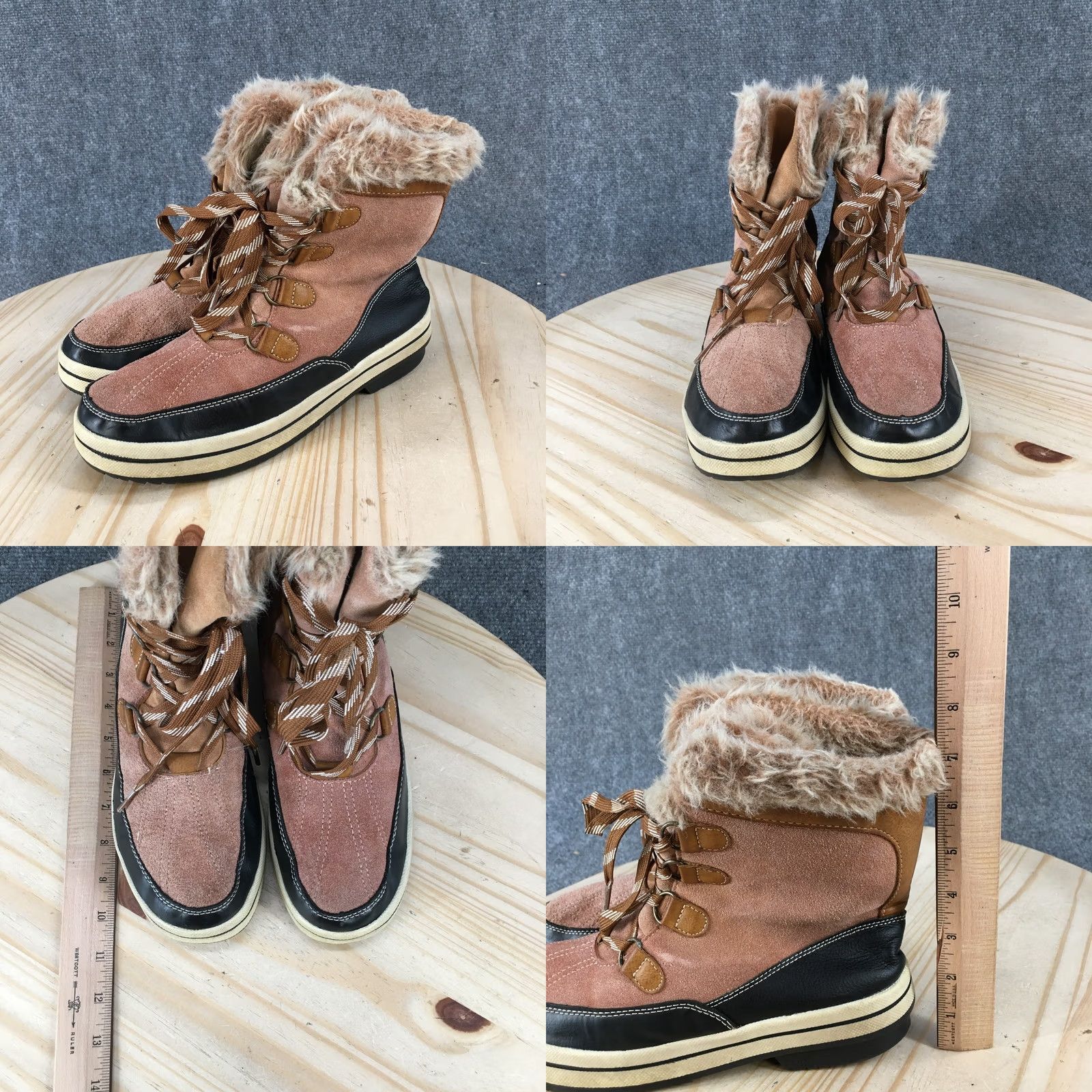 Vintage Universal Thread Boots Womens 9M Winter Snow Leather Lace Up Comfort Brown Blue Slip On? Size US 9 / IT 39 - 8 Thumbnail