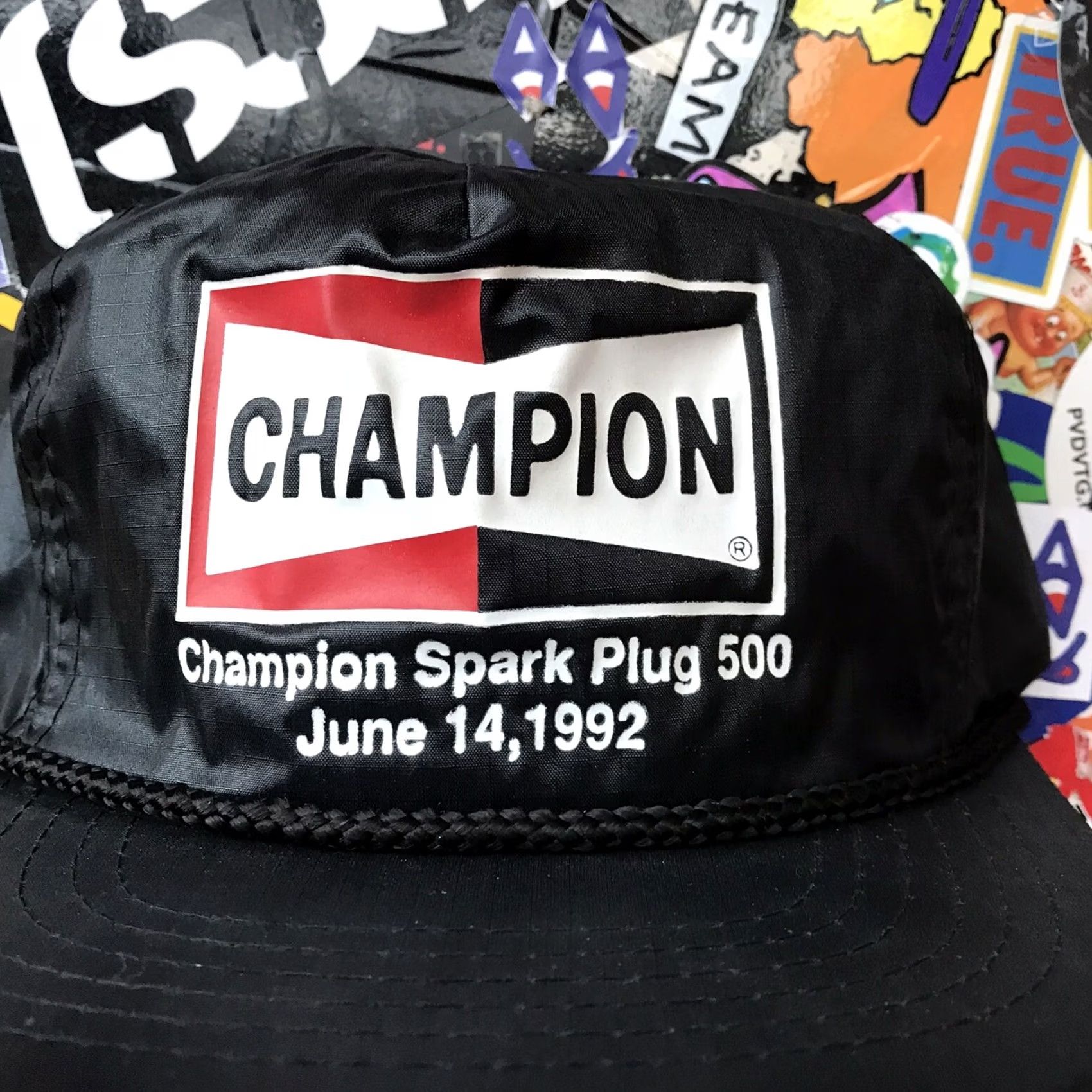 Champion VINTAGE Champion Spark Plug 500 NASCAR Racing Rope SnapBack Cap Unisex Adults One Size Black Cap Size ONE SIZE - 3 Thumbnail