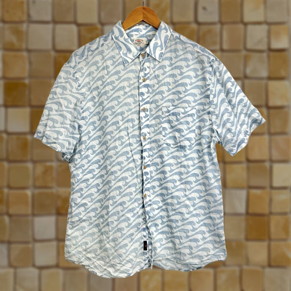 Faherty Faherty Mens Large Button Down Short Sleeve Shirt Indigo Dyed Tidal Waves Cotton Floral Pattern Indigo/Blue Vintage: No Size US L / EU 52-54 / 3 - 1 Thumbnail