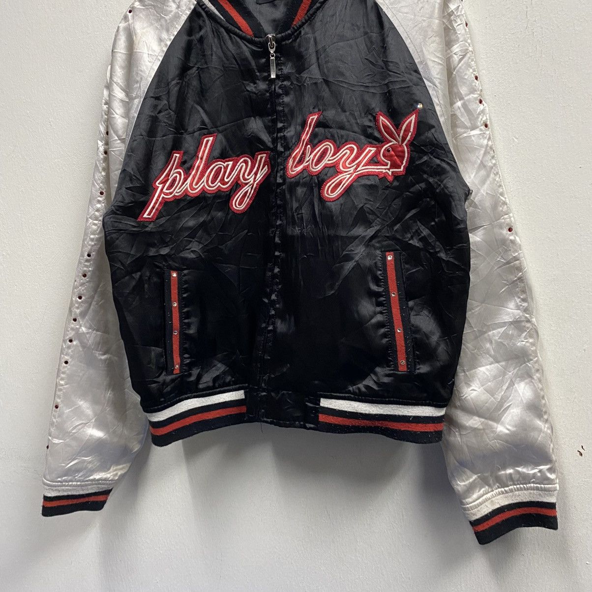 Playboy Y2K Playboy Bunny Satin Bomber Jacket Black Silver Red Size US XS / EU 42 / 0 - 4 Thumbnail