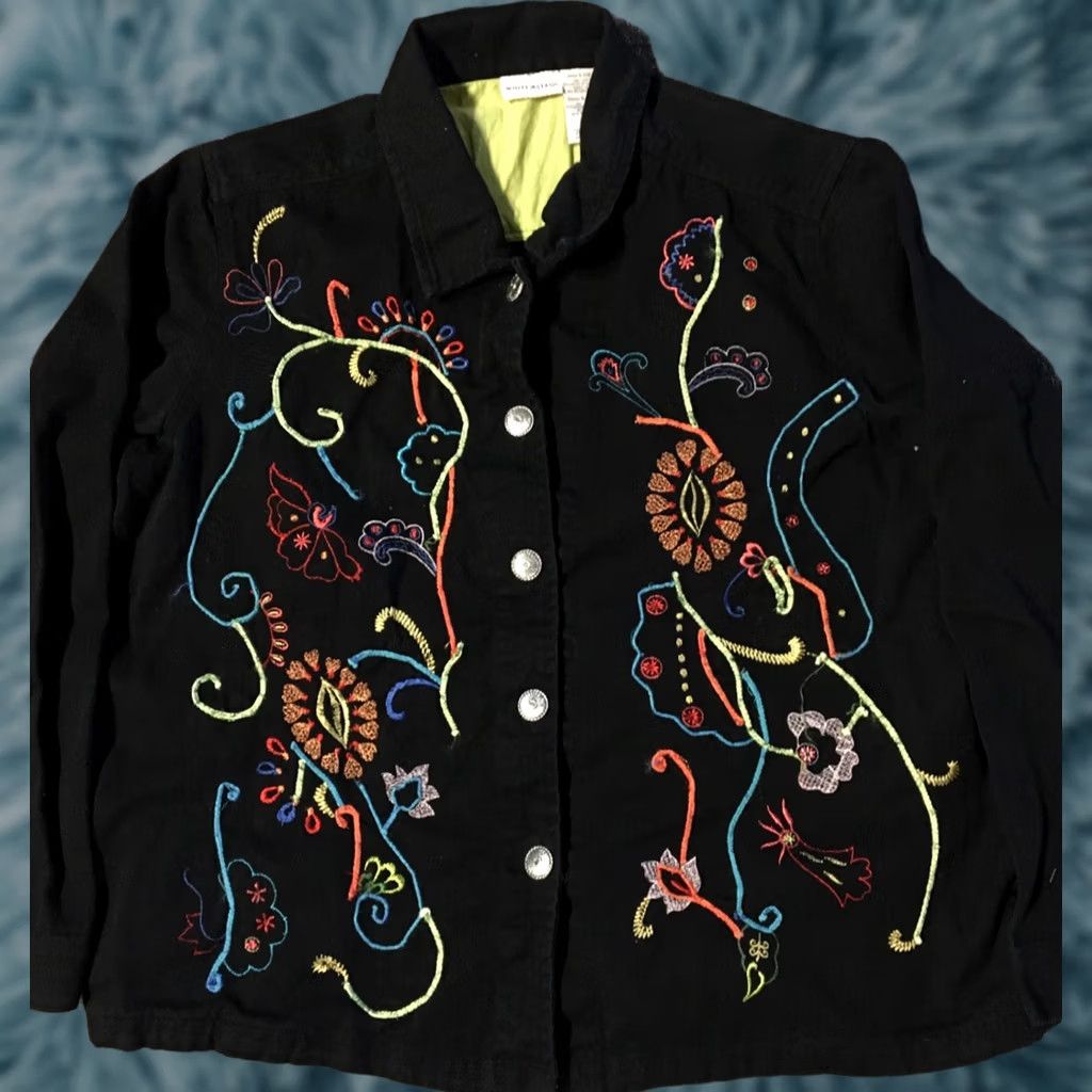 Vintage VINTAGE White Stag Shirt Womens L Black Vtg 90s Embroidered Flowers Art Nature Animals Grunge 80s USA Size L / US 10 / IT 46 - 1 Thumbnail