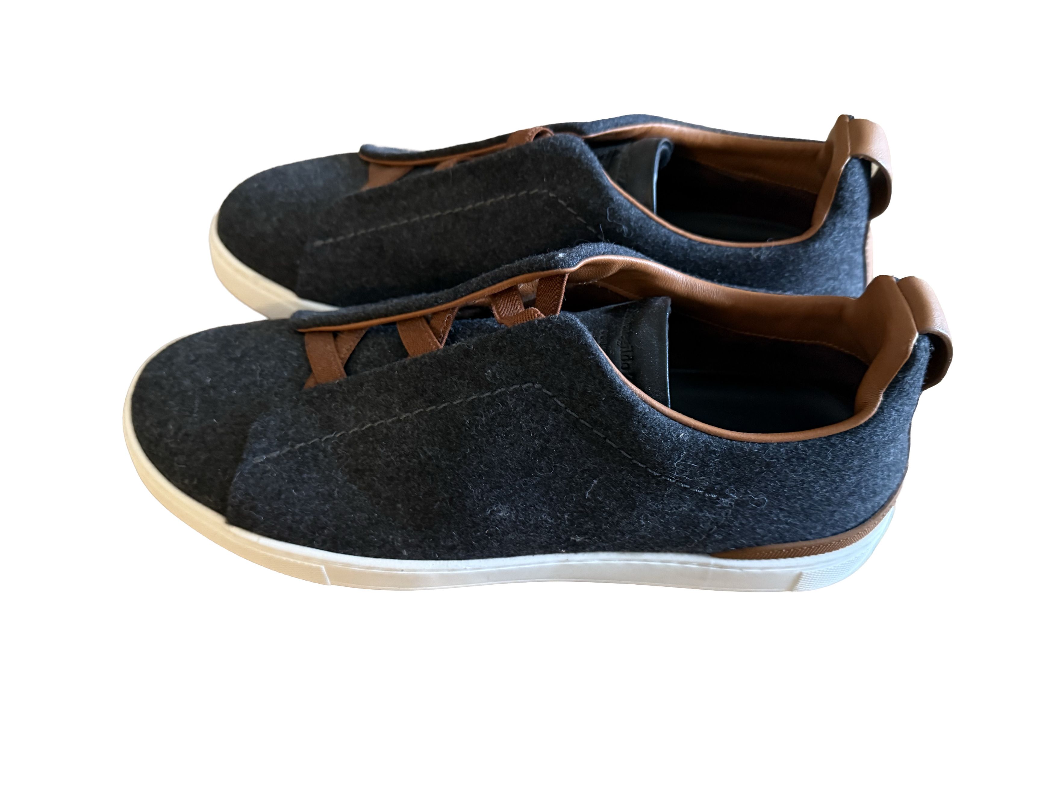 Ermenegildo Zegna Zegna Triple Stitch Gray Wool Leather sneaker Size US 9 / EU 42 - 3 Thumbnail