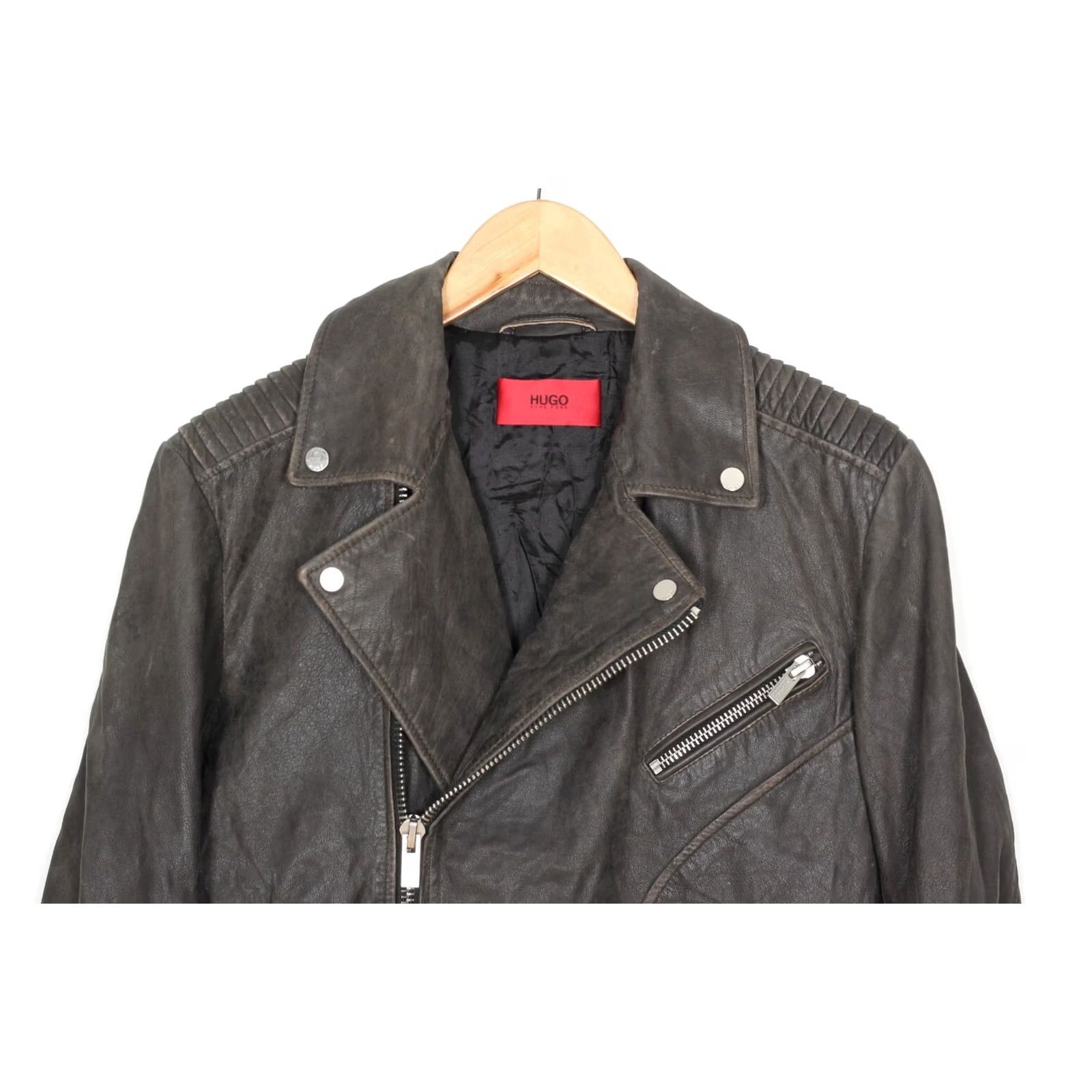 Hugo Boss HUGO BOSS Lonec Leather Jacket Men Size S Biker Grey MJ5422 Size US S / EU 44-46 / 1 - 4 Thumbnail