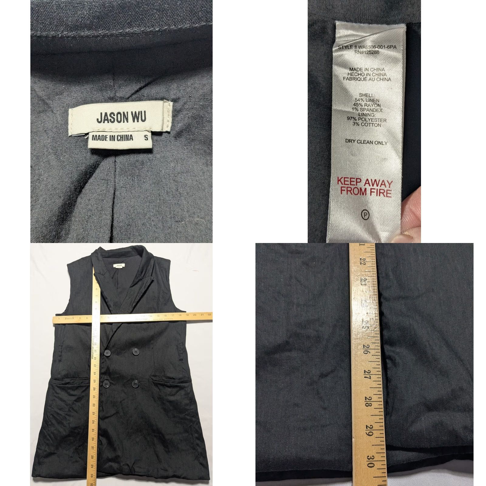 Jason Wu JASON WU Linen Blend Double Breasted Blazer Vest - Women S Black All Seasons Pockets Button Vest Style Basic Jacket Size S / US 4 / IT 40 - 8 Thumbnail