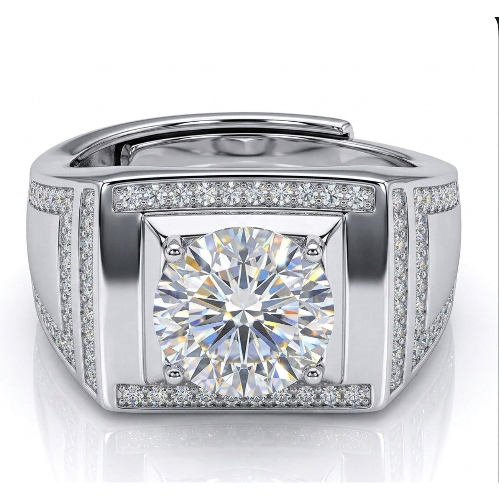 Other Stunning 3ct Moissanite Men Signet Ring 925S Silver OneSize Size ONE SIZE - 1 Thumbnail