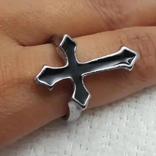 Other Silver Black Enamel Cross Ring Size - 9 - RGN -753 Size ONE SIZE - 3 Thumbnail