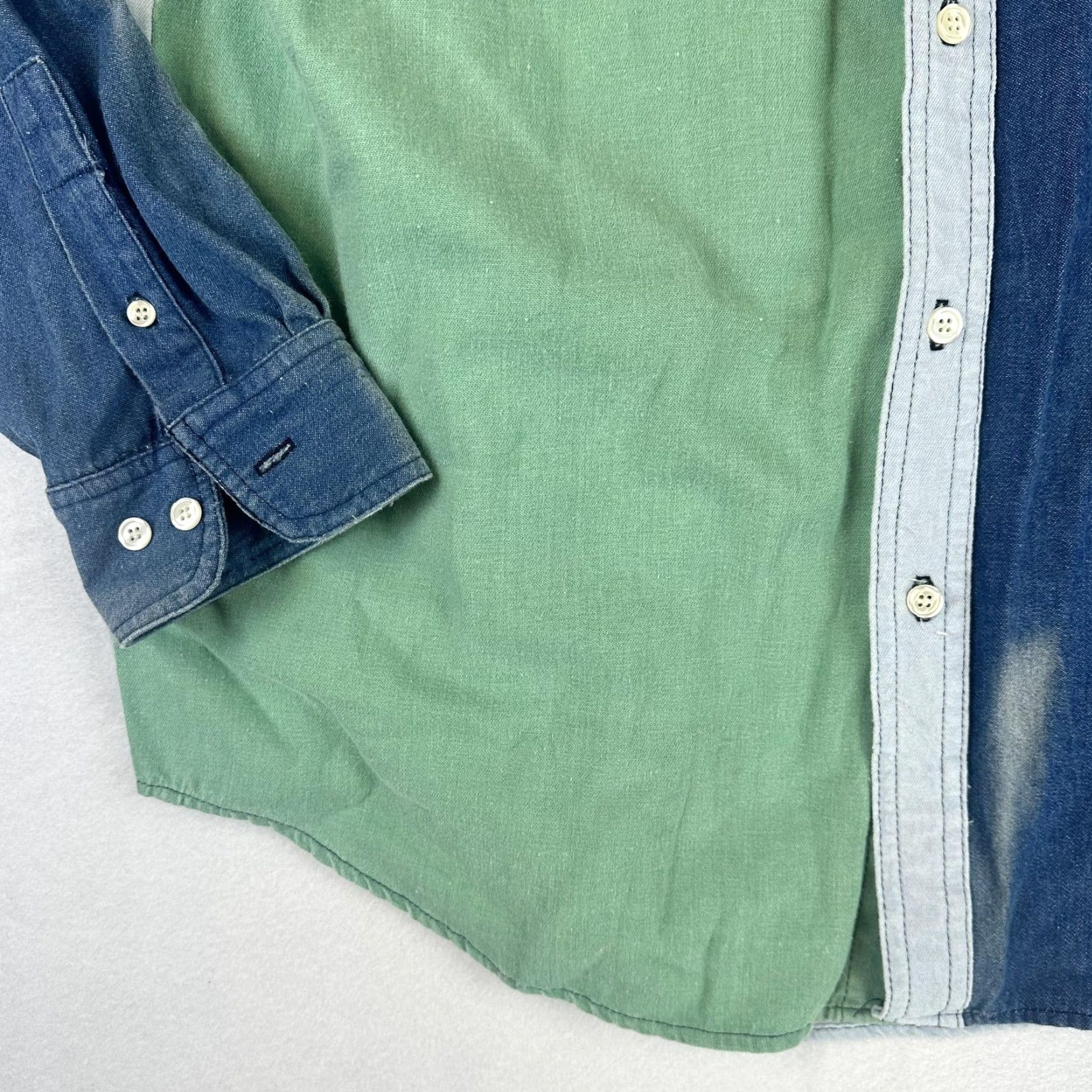 Denime Context Button-Down Shirt Mens Medium Denim Colorblock Made USA Pocket Size US M / EU 48-50 / 2 - 5 Thumbnail