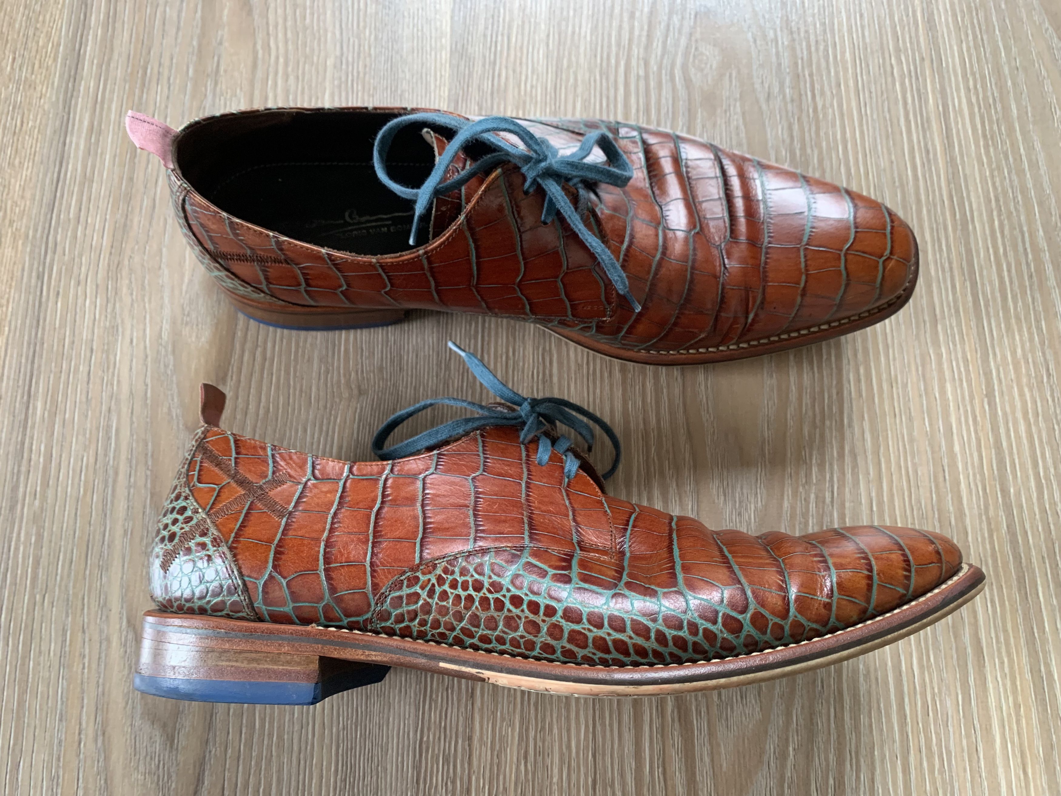 Floris van Bommel Floris Van Bommel Croc Embossed Leather Derby Shoes Size US 8.5 / EU 41-42 - 2 Thumbnail