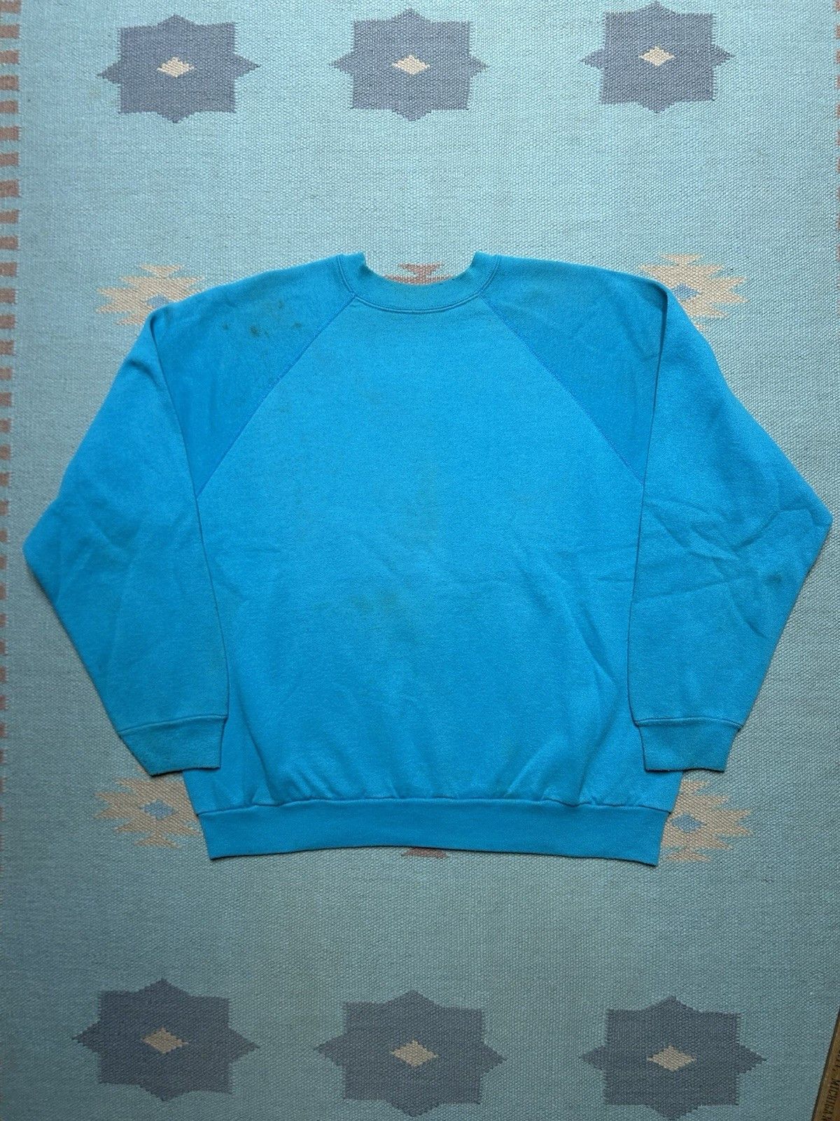 Vintage Vintage 80s crewneck sweatshirt blank teal turquoise blue XL Size US XL / EU 56 / 4 - 1 Thumbnail