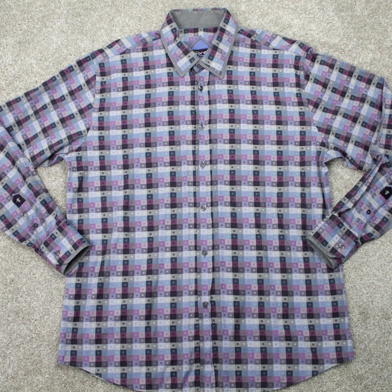 Vintage Franco Negretti Montreal Shirt Mens XL Purple/Blue Abstract Cotton Stretch L/S Size US XL / EU 56 / 4 - 2 Thumbnail
