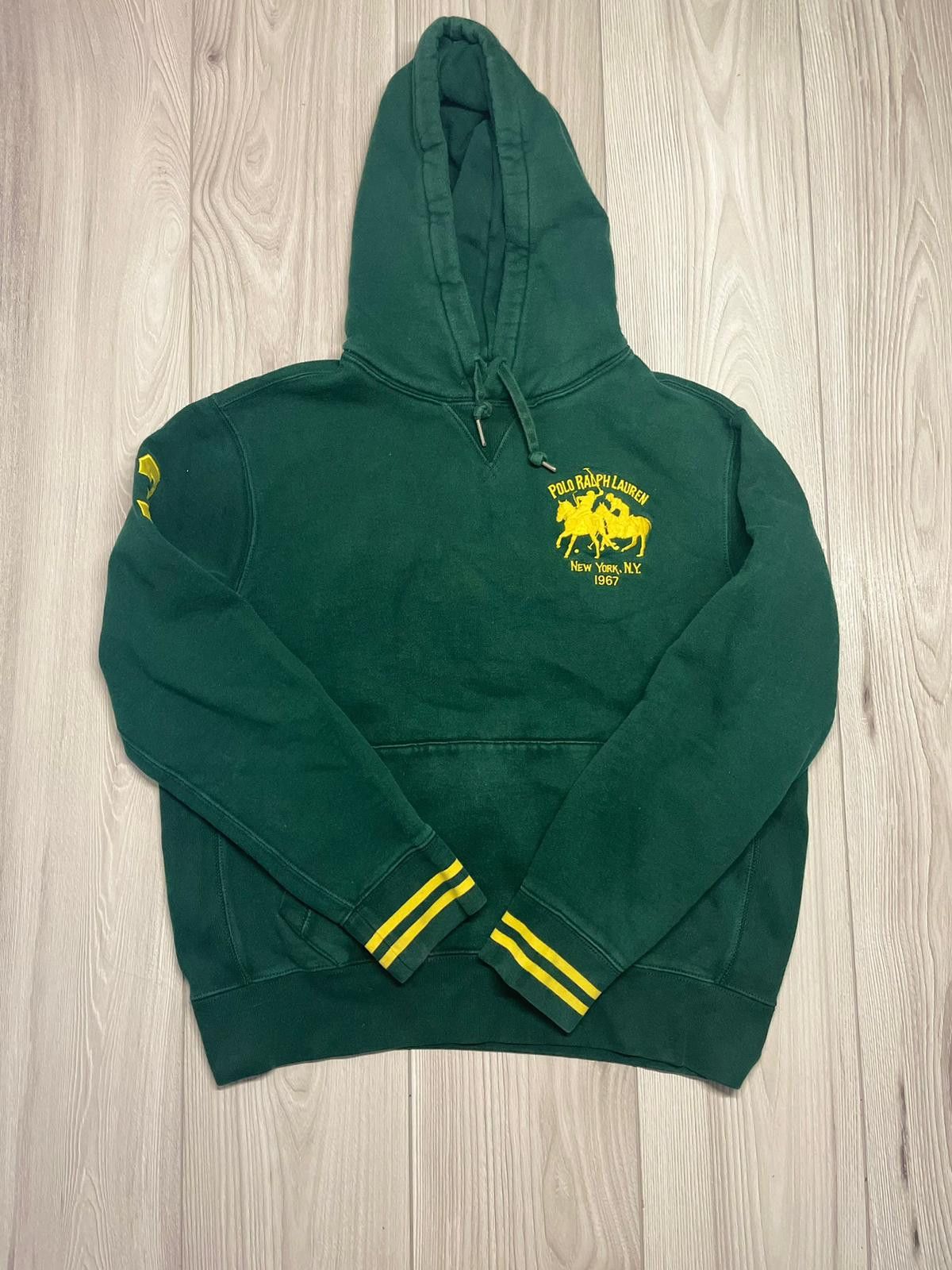 image of Vintage Polo Ralph Laurent Rugby Bottle Green Hoodie 90S, Men's (Size Large)