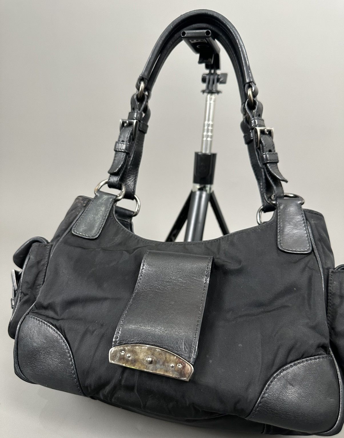 Prada Prada - Nylon/Leather Shoulder Bag - Small Sides Pocket Size ONE SIZE - 12 Thumbnail
