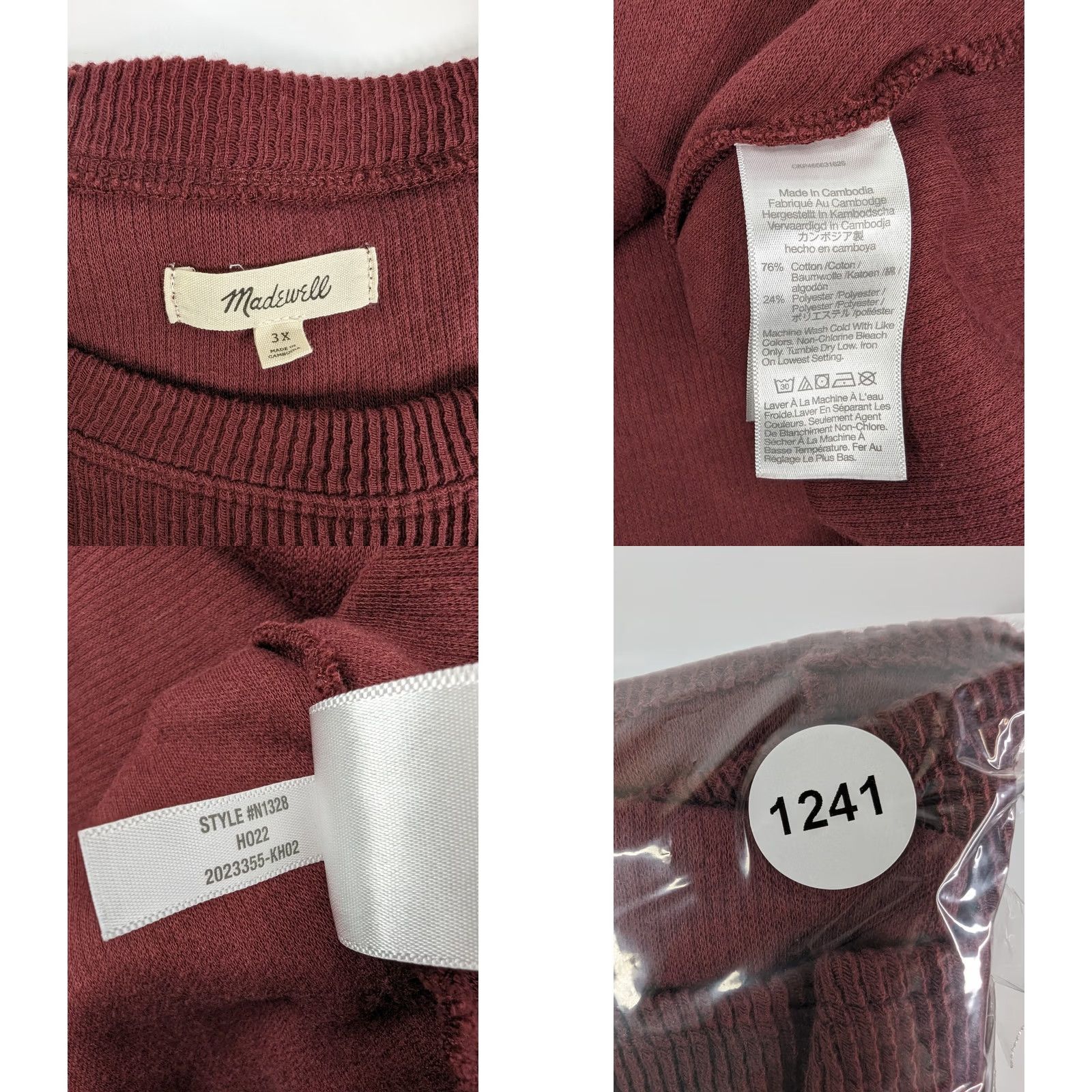 Madewell Madewell Elwood Knot Front Top Ribbed Maroon Classic Basic Thermal Womens 3X Shirt Long Sleeve Crew Neck Cotton Knit Size XXL / US 16-18 / IT 52-54 - 8 Thumbnail