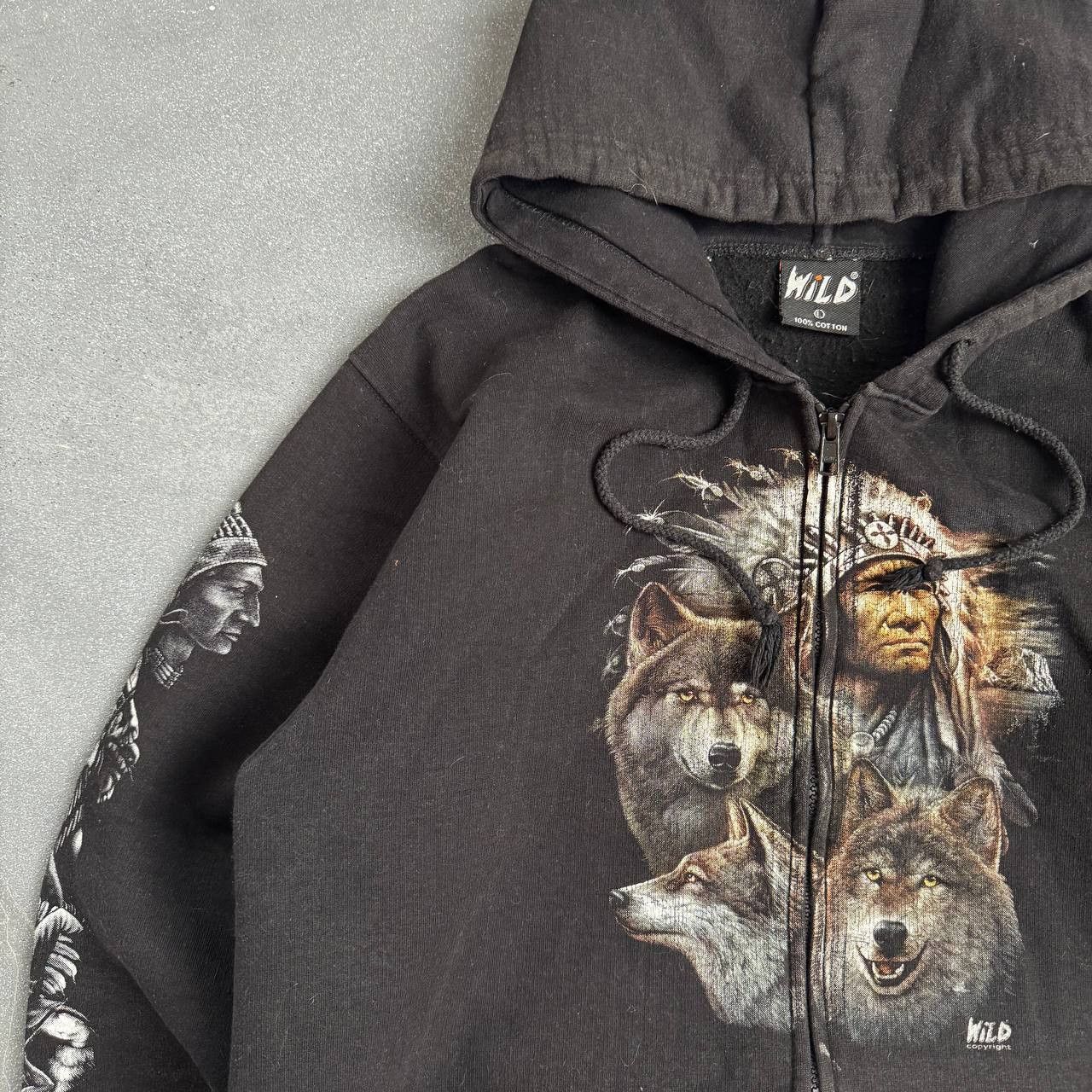 Japanese Brand WILD Vintage Y2K Double Side Wolf Printed Zip Hoodie Size US M / EU 48-50 / 2 - 5 Thumbnail