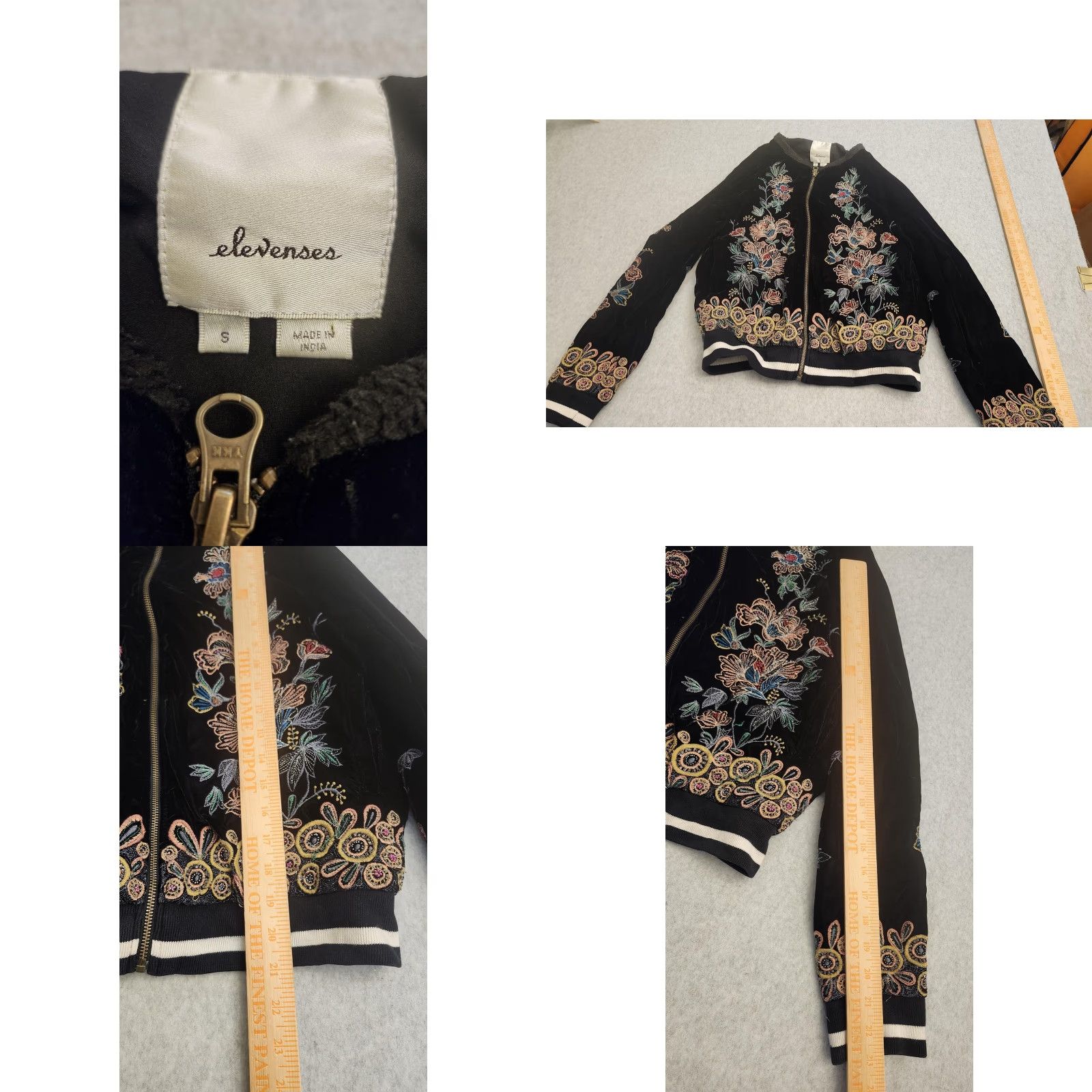 Anthropologie VINTAGE Elevenses Jacket Womens S Black Velvet Embroidered Bomber Size S / US 4 / IT 40 - 8 Thumbnail