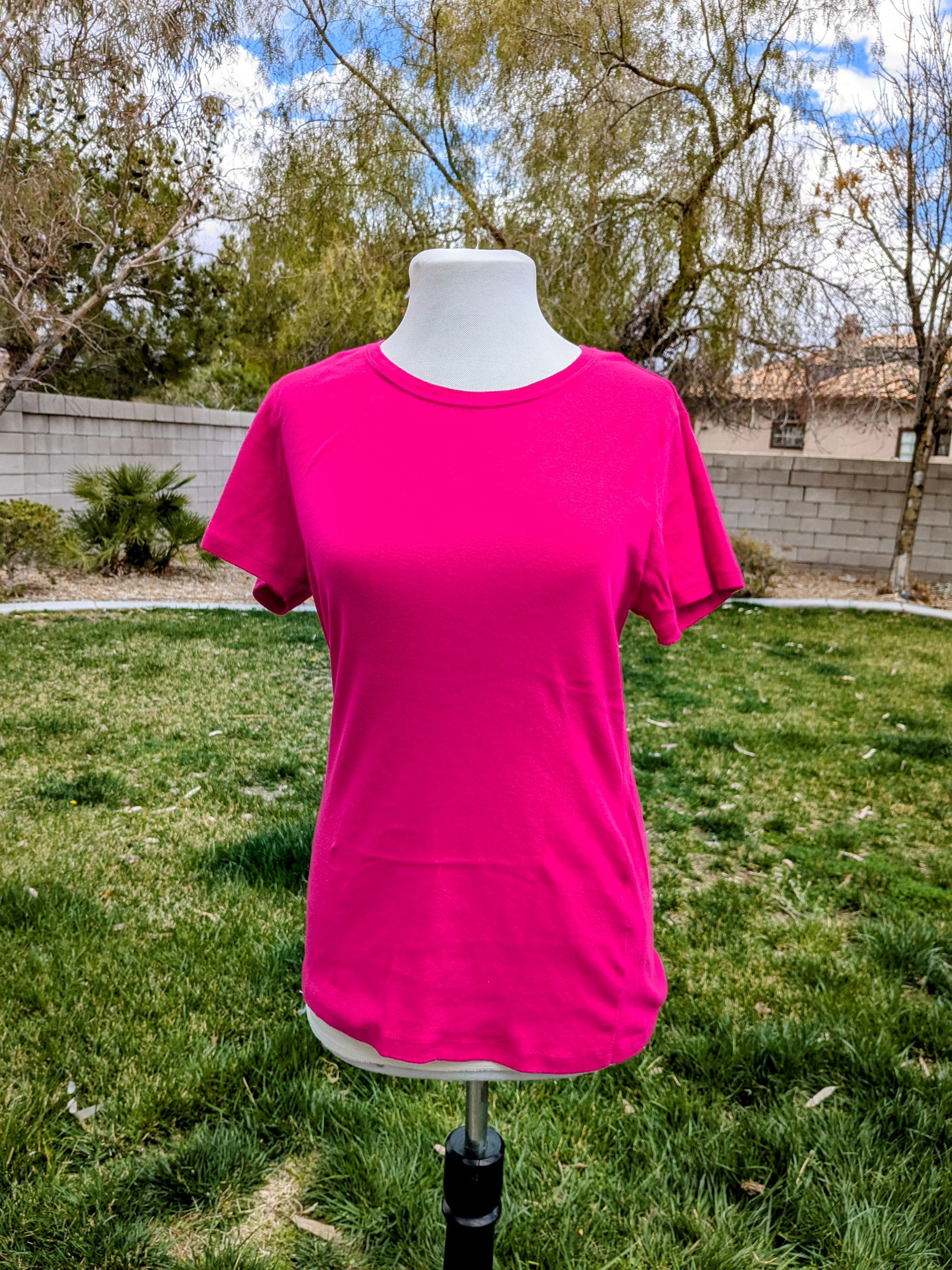 Faded Glory Faded Glory Basic T-Shirt Hot Pink Round Neck S/S Pullover Size L / US 10 / IT 46 - 1 Thumbnail