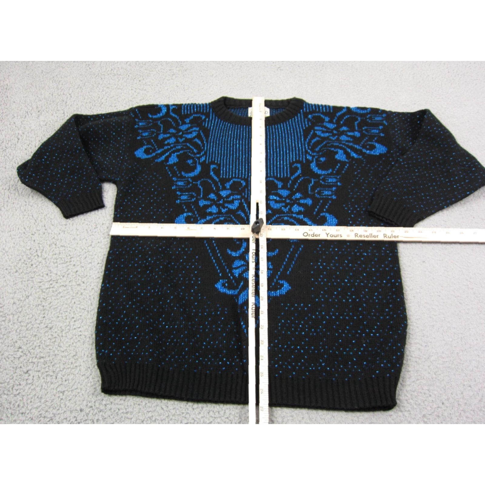 Vintage VINTAGE Ellen D Sweater Womens L Black Blue Baroque Knit 80s 90s Pullover Crew Neck Shiny Knit Shirt Mens Girls Womens Size L / US 10 / IT 46 - 5 Thumbnail