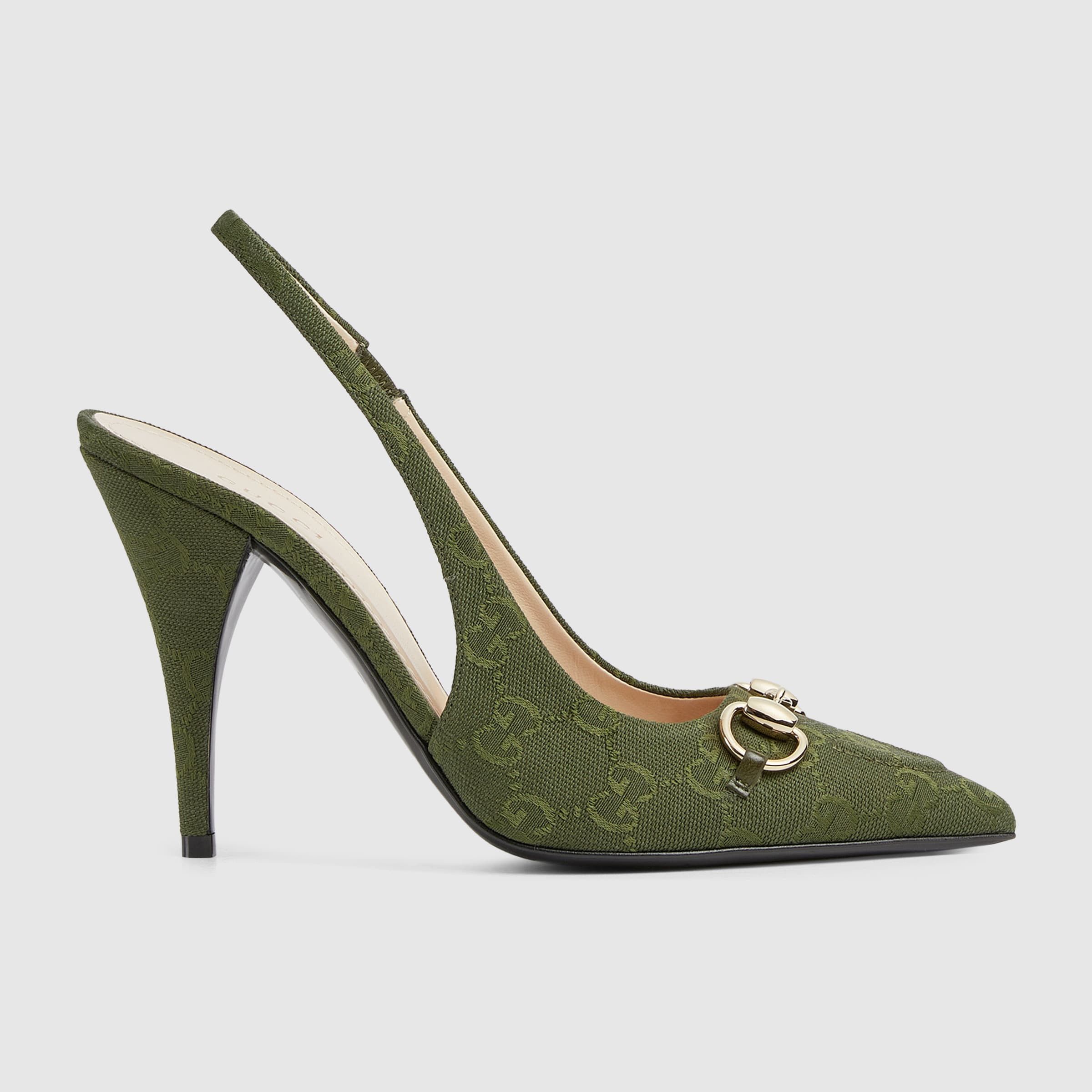 Gucci oc11z1025 Women's Slingback Pumps With Horsebit Forest Green Size US 9 / IT 39 - 1 Thumbnail