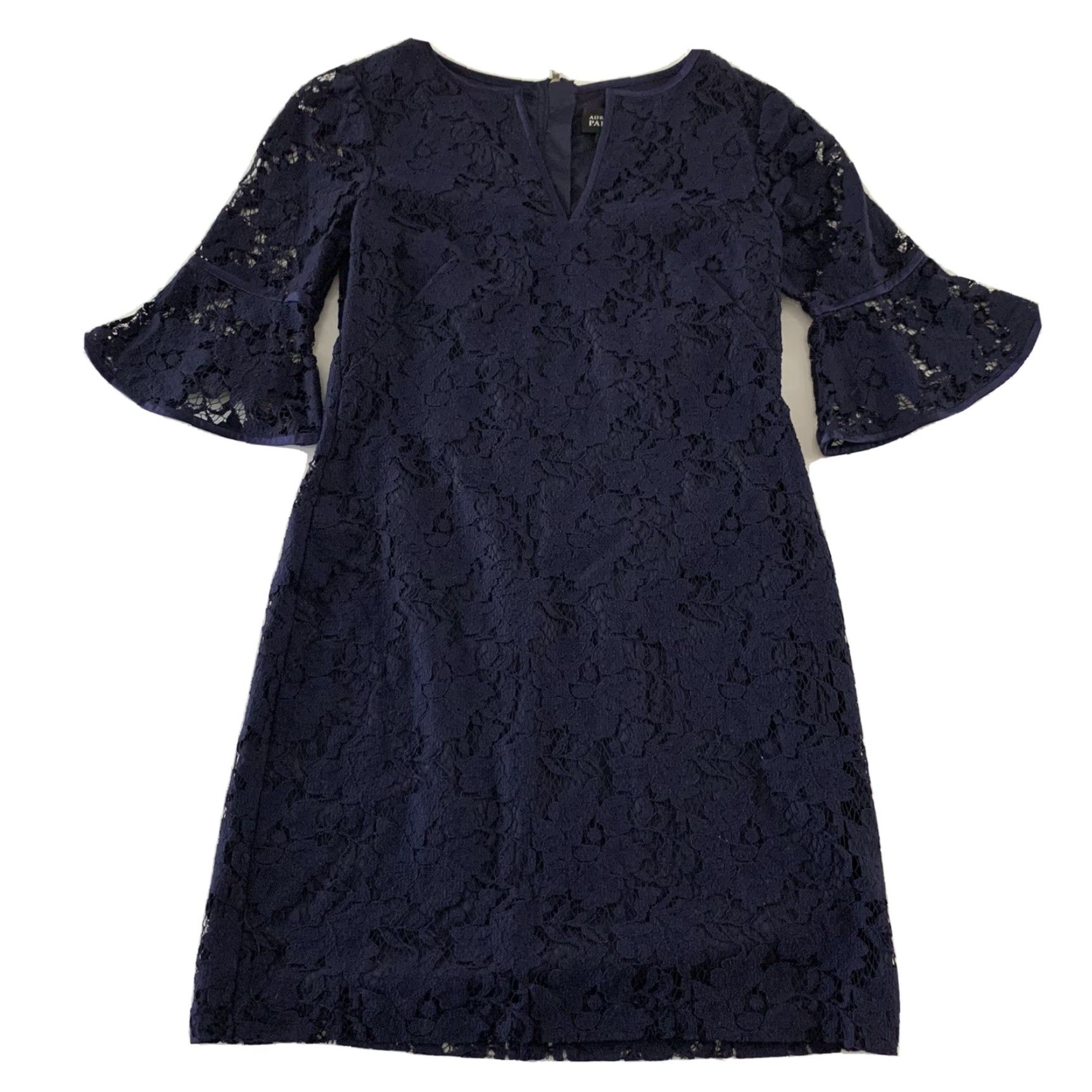 Adrianna Papell Adrianna Papell Lace 3/4 Sleeve Back Zip Dress Women's Size 2 Navy Blue Shirt Dress Womens 2 Navy Blue Size XS / US 0-2 / IT 36-38 - 2 Thumbnail