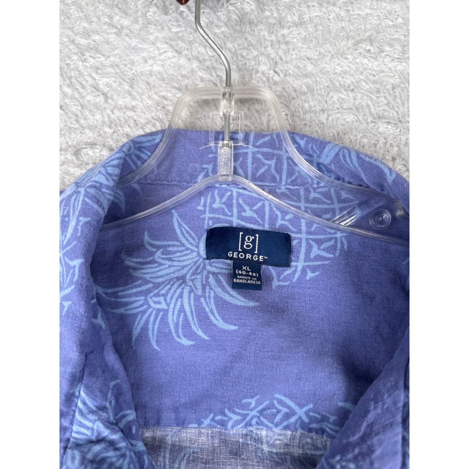 George George Shirt Mens XL Blue Hawaiian Linen Blend Button Up Size US XL / EU 56 / 4 - 7 Thumbnail