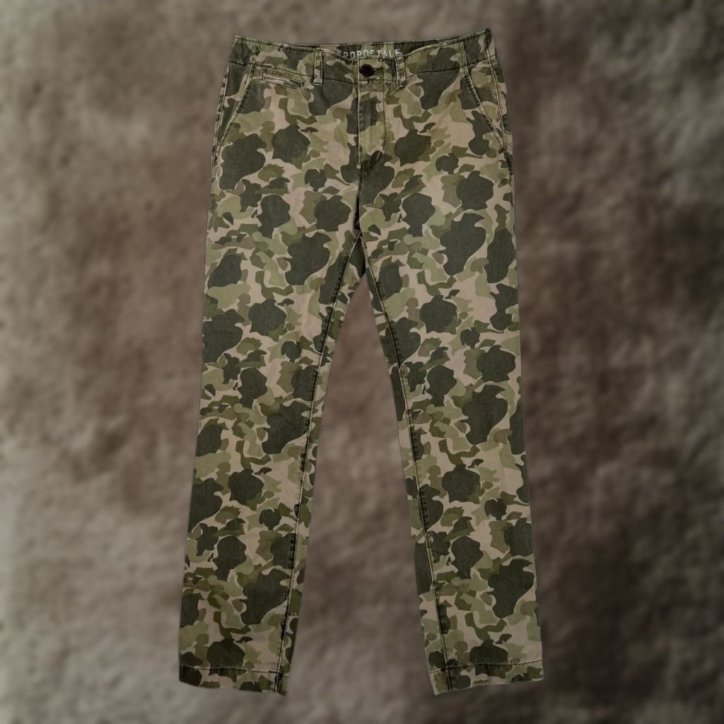 Aeropostale VINTAGE Aeropostale Pants Mens 34x32 Green Camo Slim Straight Chino Cotton Casual Size US 34 / EU 50 - 1 Thumbnail