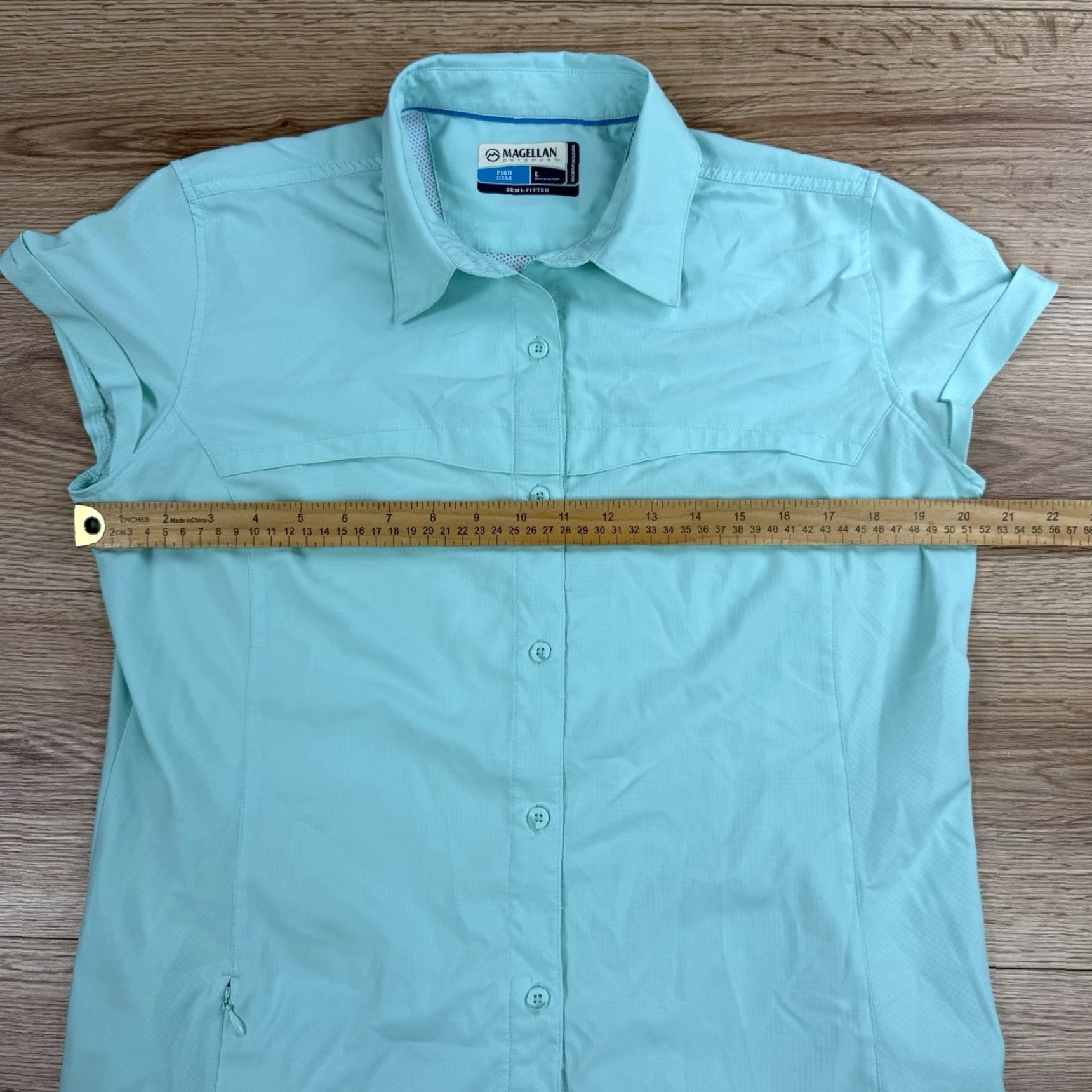 Vintage Magellan Shirt Womens Large Short Sleeve Button-Up Semi Fitted Green Fish Size L / US 10 / IT 46 - 5 Thumbnail