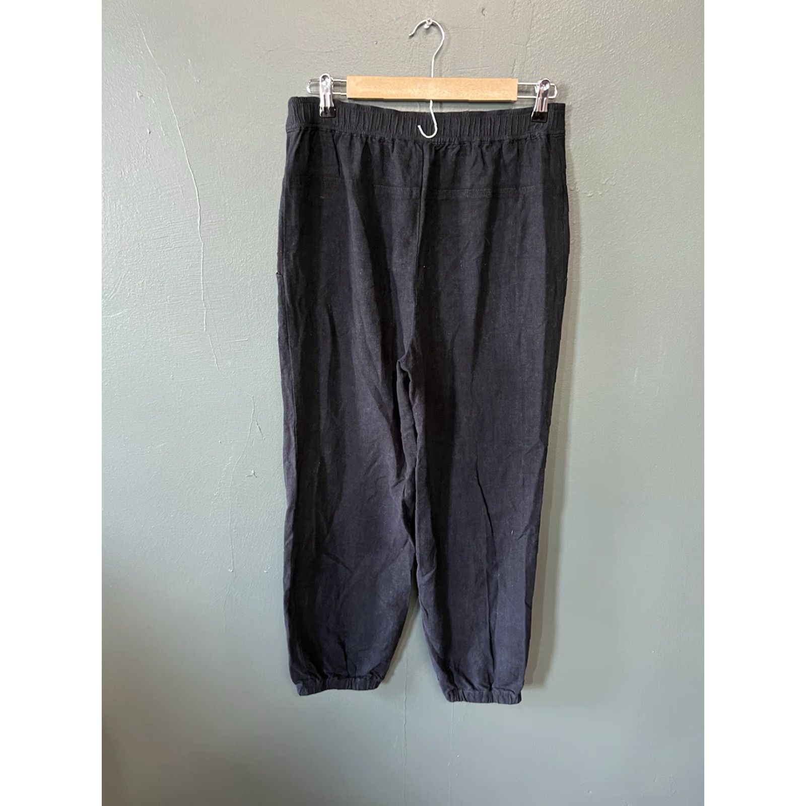 Anthropologie Anthropologie Womens Black Linen Straight Leg Jogger Pants Size 6 Stretch Fit Size 28" / US 6 / IT 42 - 2 Thumbnail