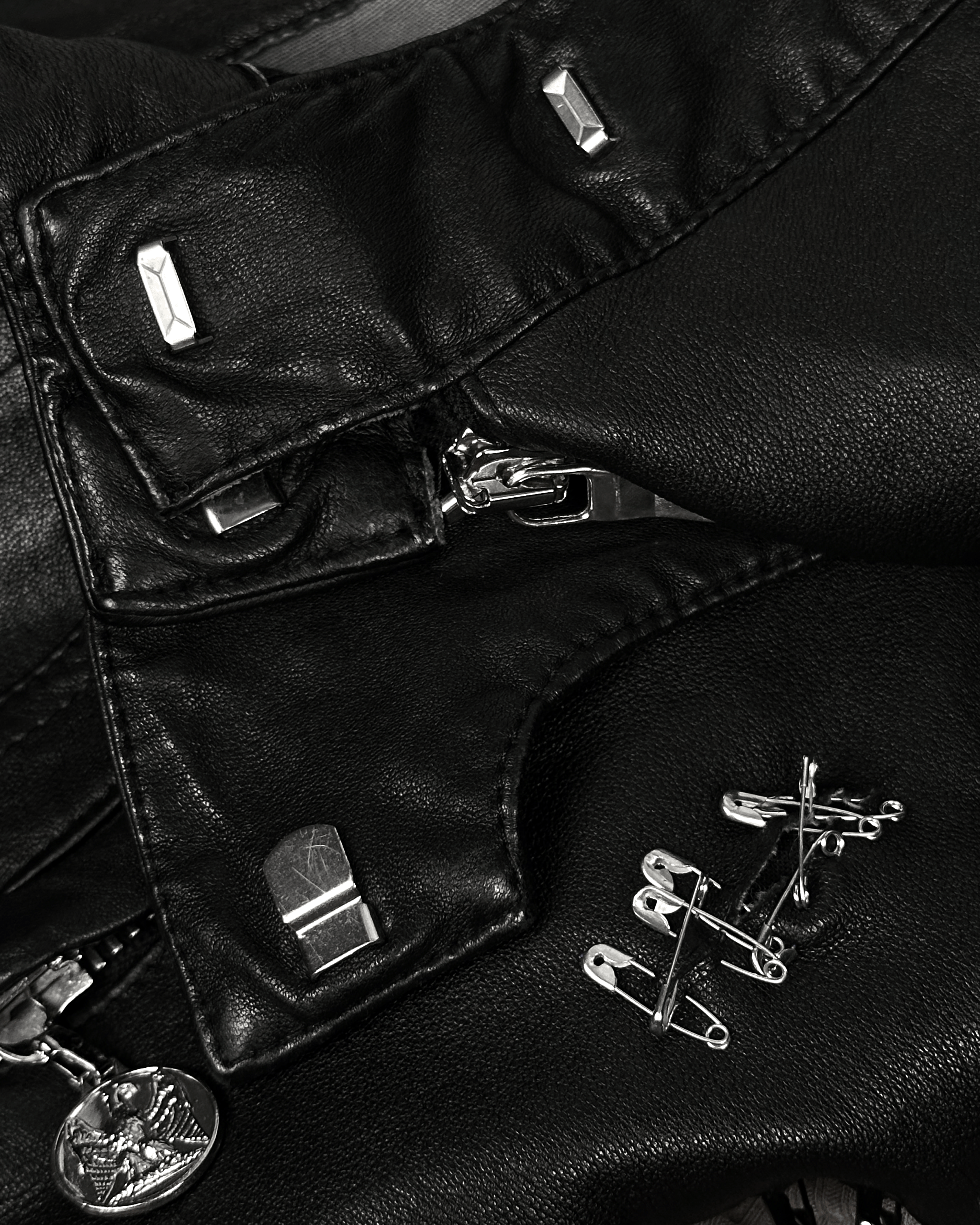 Balmain Balmain Christophe Decarnin Safety Pin Leather Biker Pants Size US 27 - 13 Thumbnail