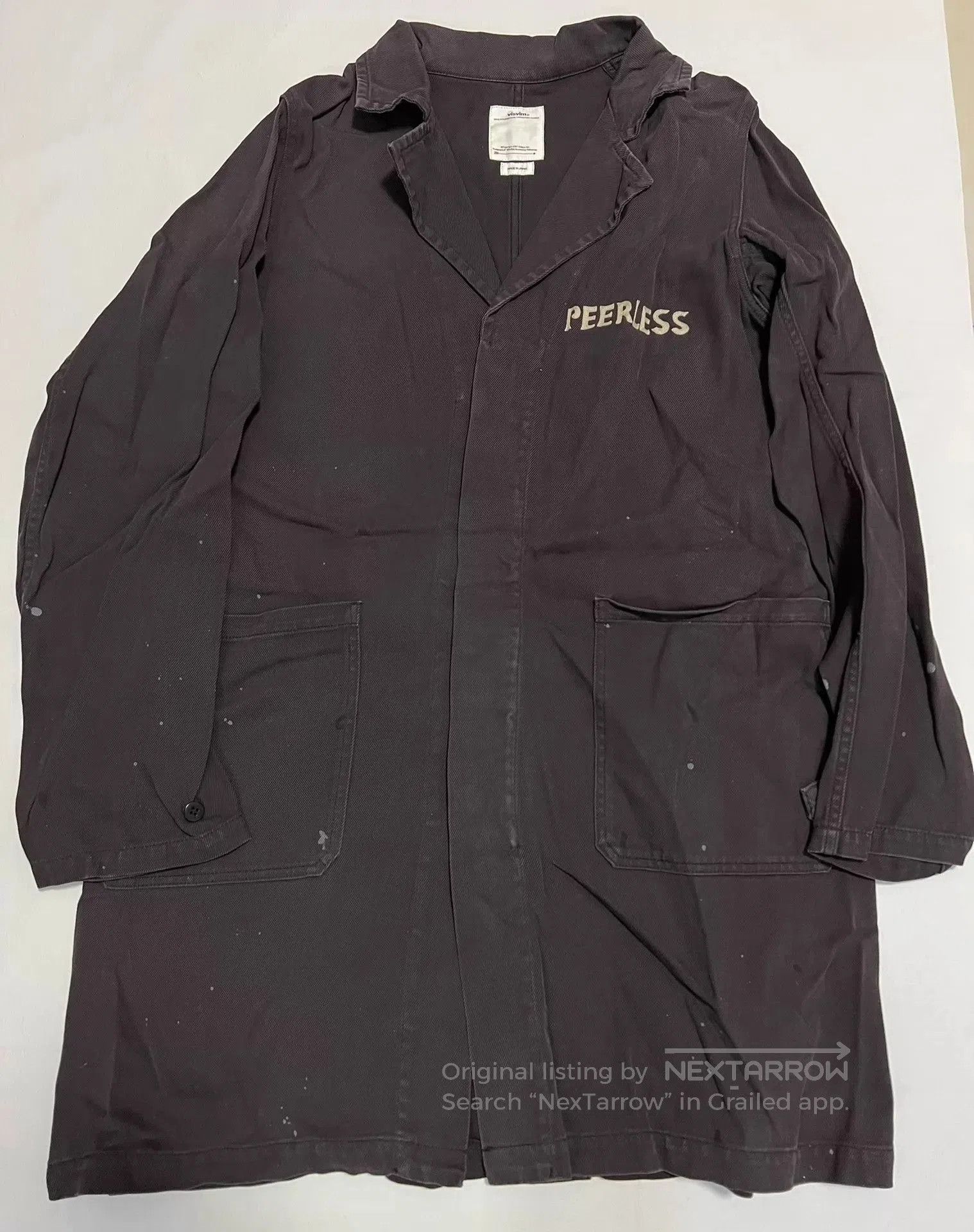 Visvim Black Long Coat with 'PEERESS' Embroidered Detail. Size US M / EU 48-50 / 2 - 1 Thumbnail