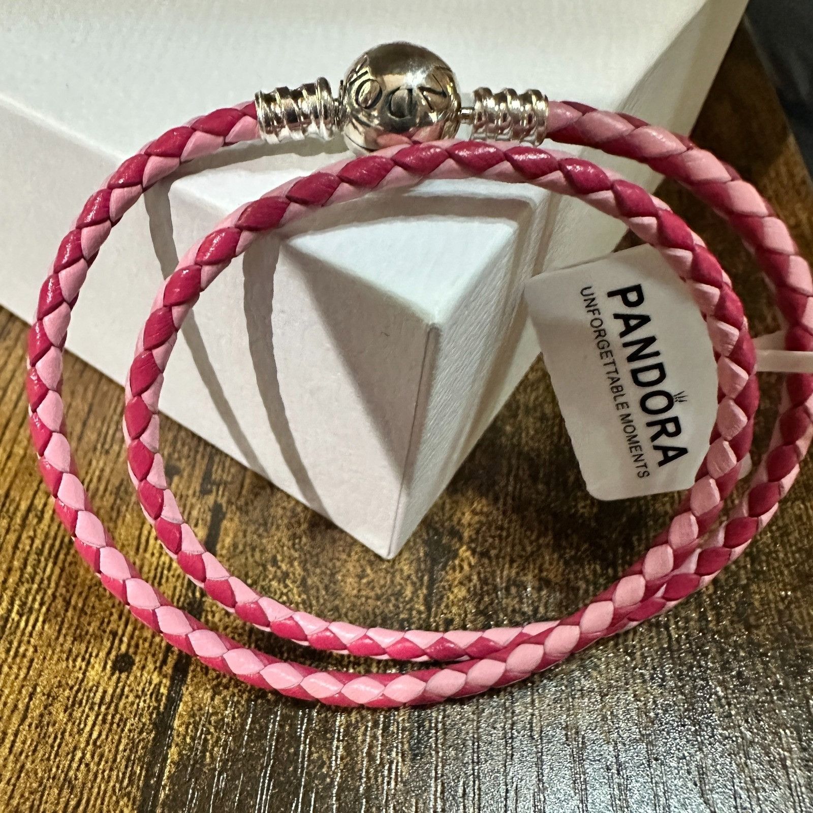 pandora Authentic Pandora Pink Double Wrap Leather Bracelet, SZ 23C Size ONE SIZE - 1 Thumbnail
