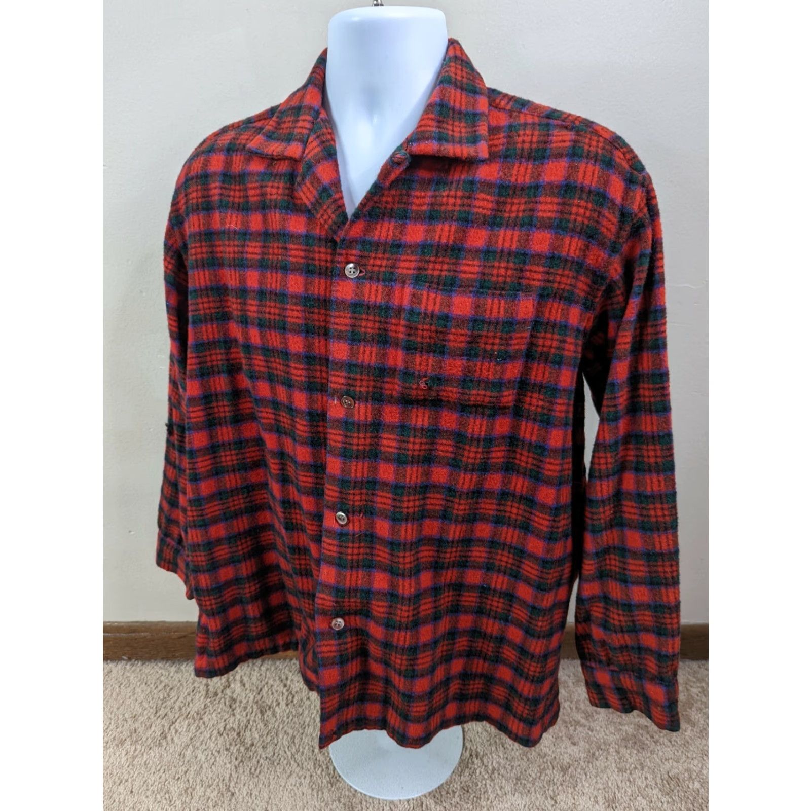 Vintage VINTAGE Wool Flannel Hunting Fishing Red Plaid Long Sleeve Shirt L5S Regular Men's Large L Size US L / EU 52-54 / 3 - 3 Thumbnail