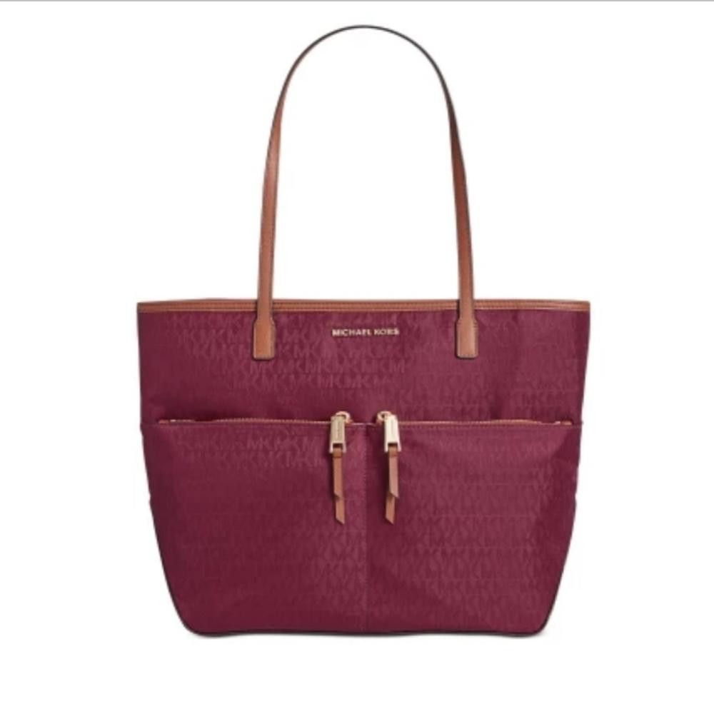 Michael Kors Michael Kors Pocket Nilon Tote Merlot/Gold Style Size ONE SIZE - 1 Thumbnail