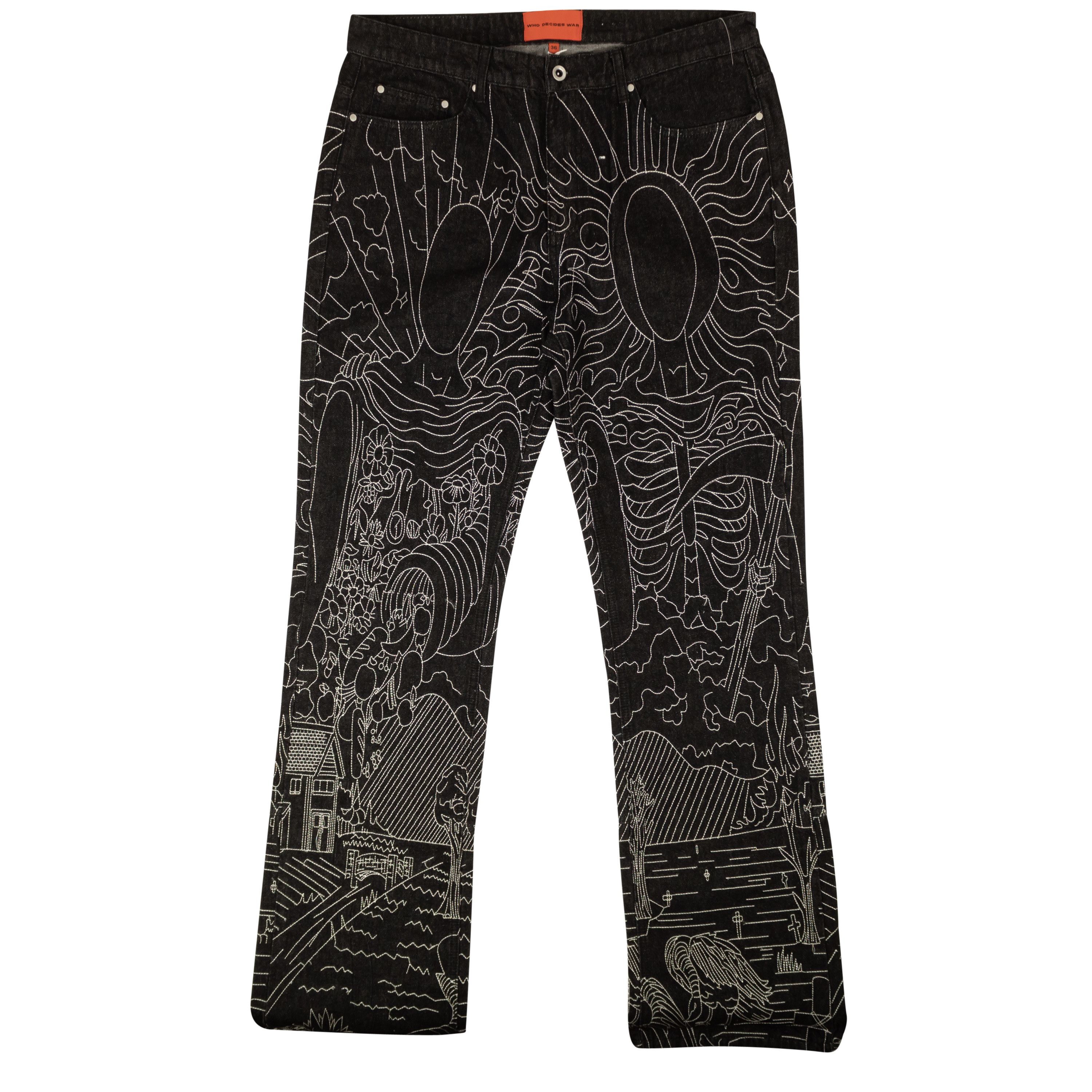 image of Who Decides War Black Duality Coal Embroidered Denim Jeans Size 24, Men's