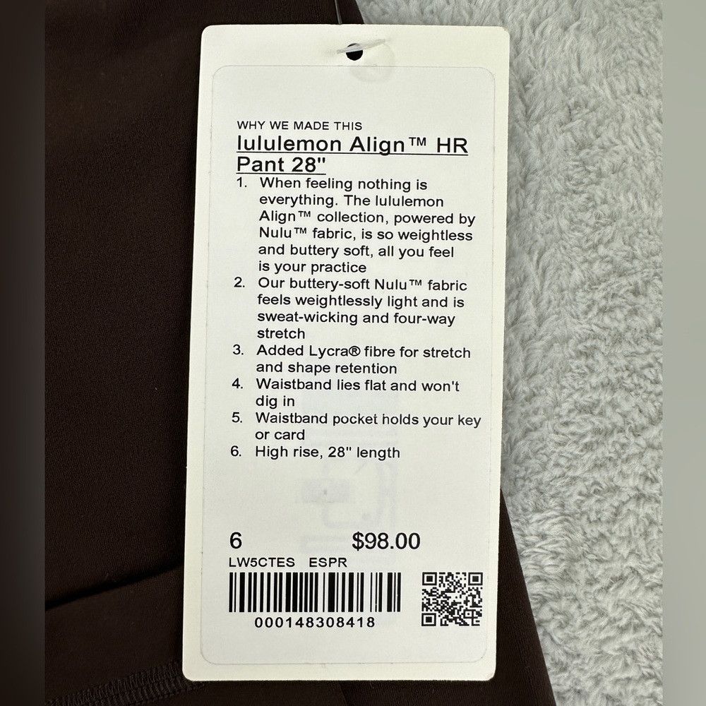 Lululemon Lululemon NWT Brown Align HR Pant 28" Women's Size 6 LW5TES Size 28" / US 6 / IT 42 - 2 Thumbnail