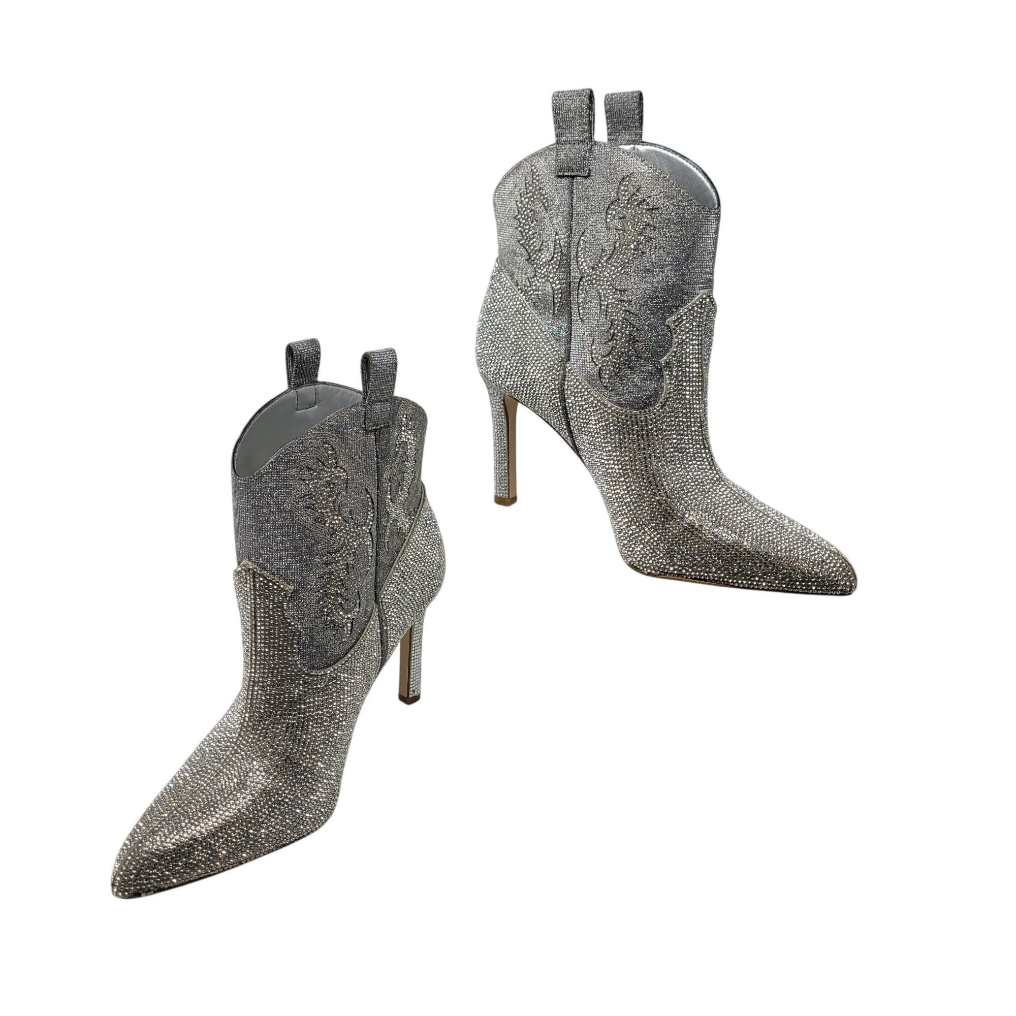 Designer Gianni Bini Womens Silver Rhinestone Cowboy Boots 7.5 Stilet Size US 7.5 / IT 37.5 - 13 Thumbnail