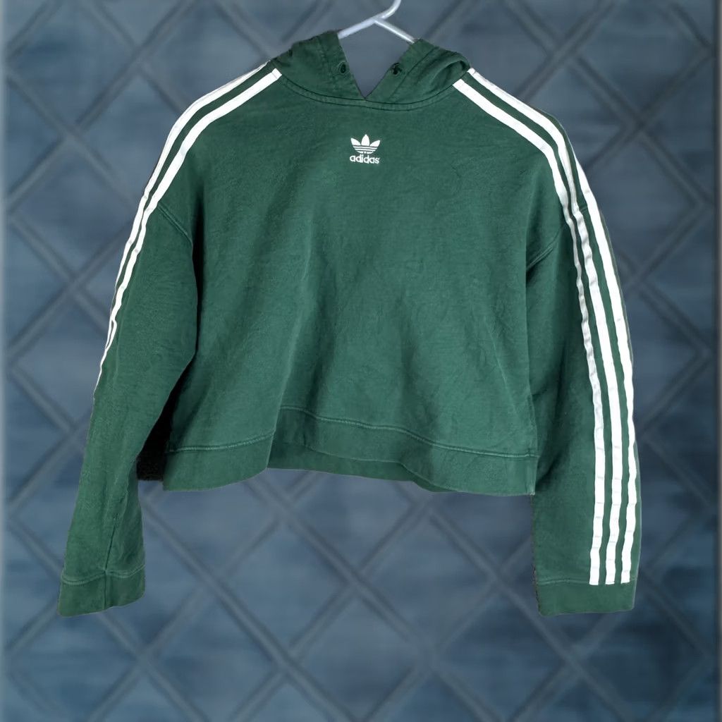Adidas adidas Hoodie Womens Small Green Cropped 3-Stripes Trefoil Pullover Originals Size S / US 4 / IT 40 - 1 Thumbnail