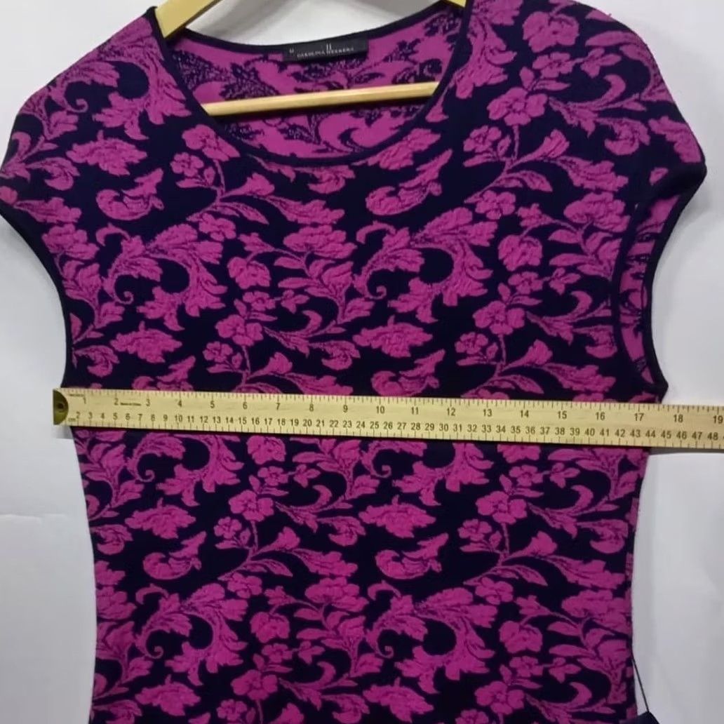 Vintage Carmen Marc Valvo Knit Dress Purple Pink Floral Belted Size M Size M / US 6-8 / IT 42-44 - 3 Thumbnail