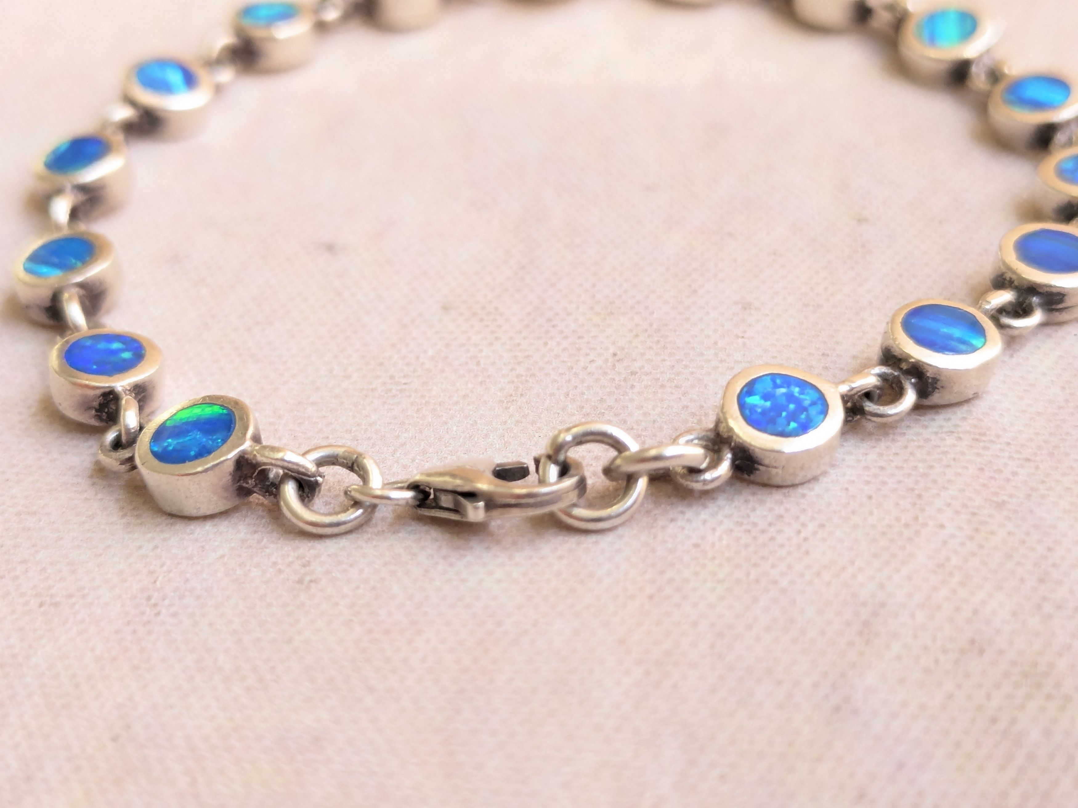 Sterling Silver Sterling Silver Tennis Bracelet Blue Fire Opal 7" Size ONE SIZE - 11 Thumbnail