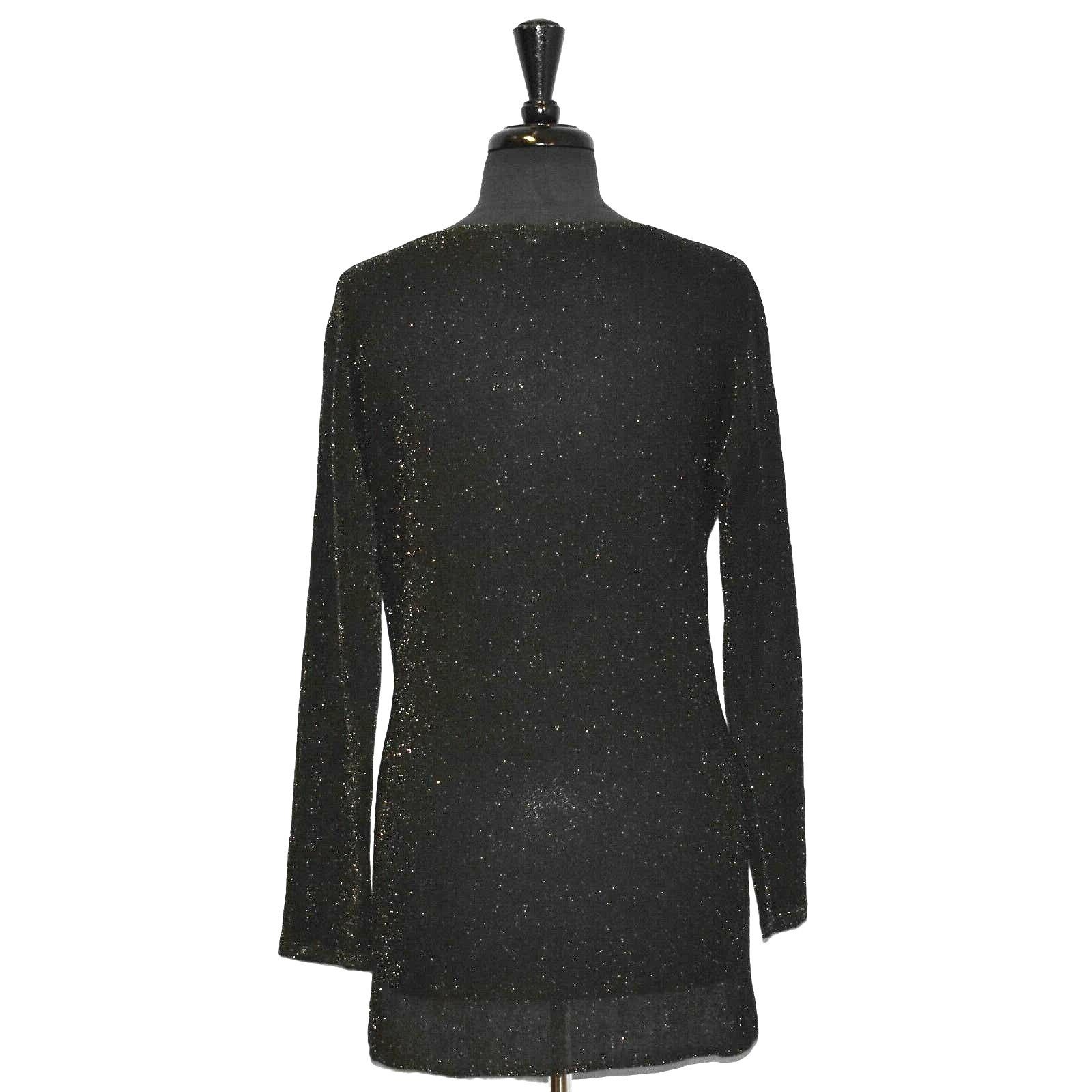 Eileen Fisher NEW EILEEN FISHER Black Metallic Mesh Linen Blend Top Sz XS Size XS / US 0-2 / IT 36-38 - 3 Thumbnail