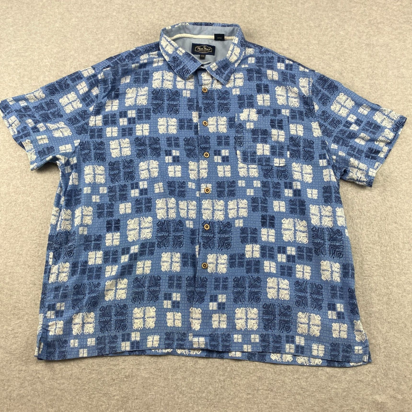 Nat Nast Nat Nast Button-Up Shirt Mens 2XL Geometric Multicolor Silk Blend Short Sleeve Pocket Shirt Size US XXL / EU 58 / 5 - 2 Thumbnail
