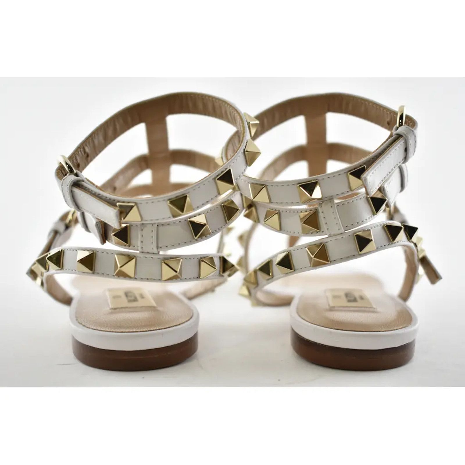 Valentino Valentino Rockstud White Leather Triple Ankle Strap Size US 5.5 / IT 35.5 - 11 Thumbnail