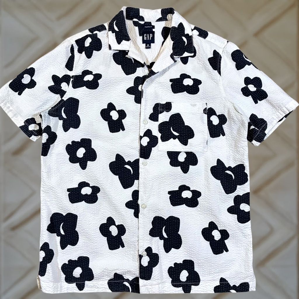 Gap GAP Shirt Button-Up Floral Short Sleeve Seersucker White Size M Men Size US M / EU 48-50 / 2 - 1 Thumbnail